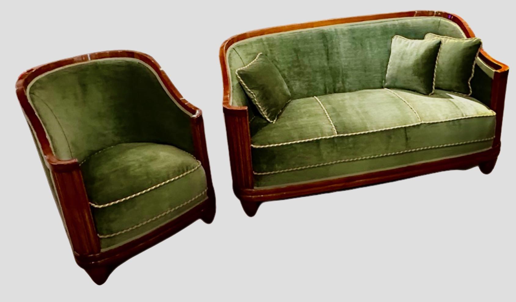 Jules Leleu Vintage French Art Deco 3 Piece Sofa Suite Restored 7