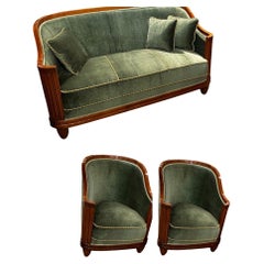 Jules Leleu Vintage French Art Deco 3 Piece Sofa Suite Restored