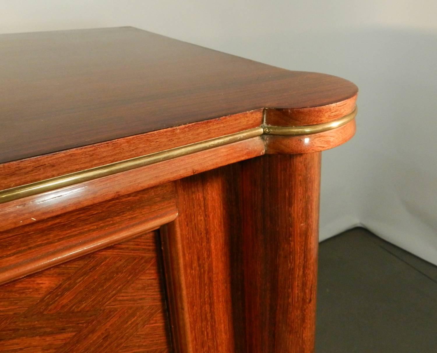 Veneer Jules Leleu, Walnut Sideboard with Three Diamond Marquetry Design Doors For Sale