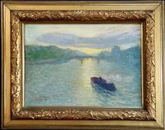 La Seine au Soleil Levant - Impressionist Oil, Riverscape by Jules Leon Flandrin