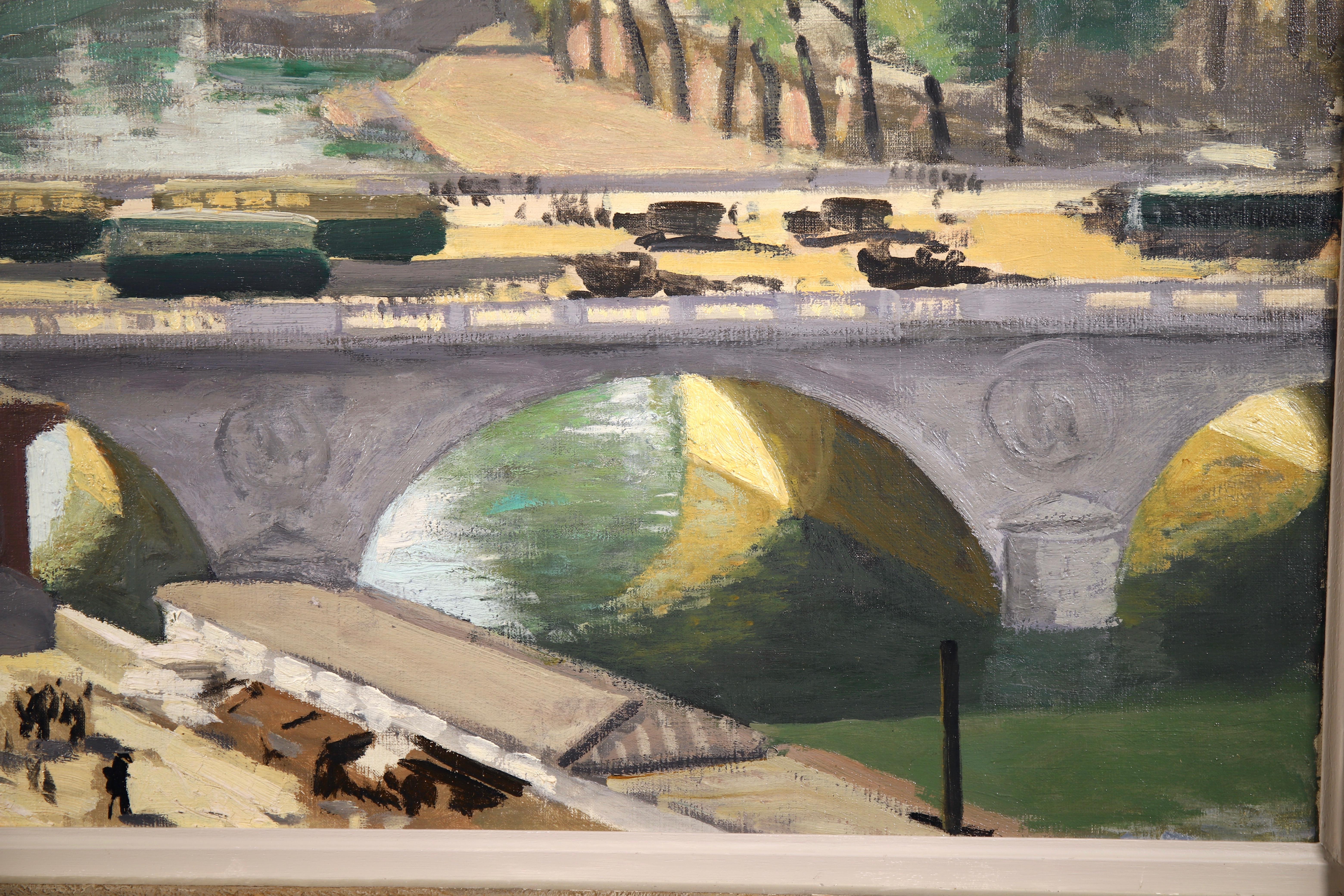 Pont Saint Michel, Paris - Impressionist Oil, Riverscape by Jules Leon Flandrin 7