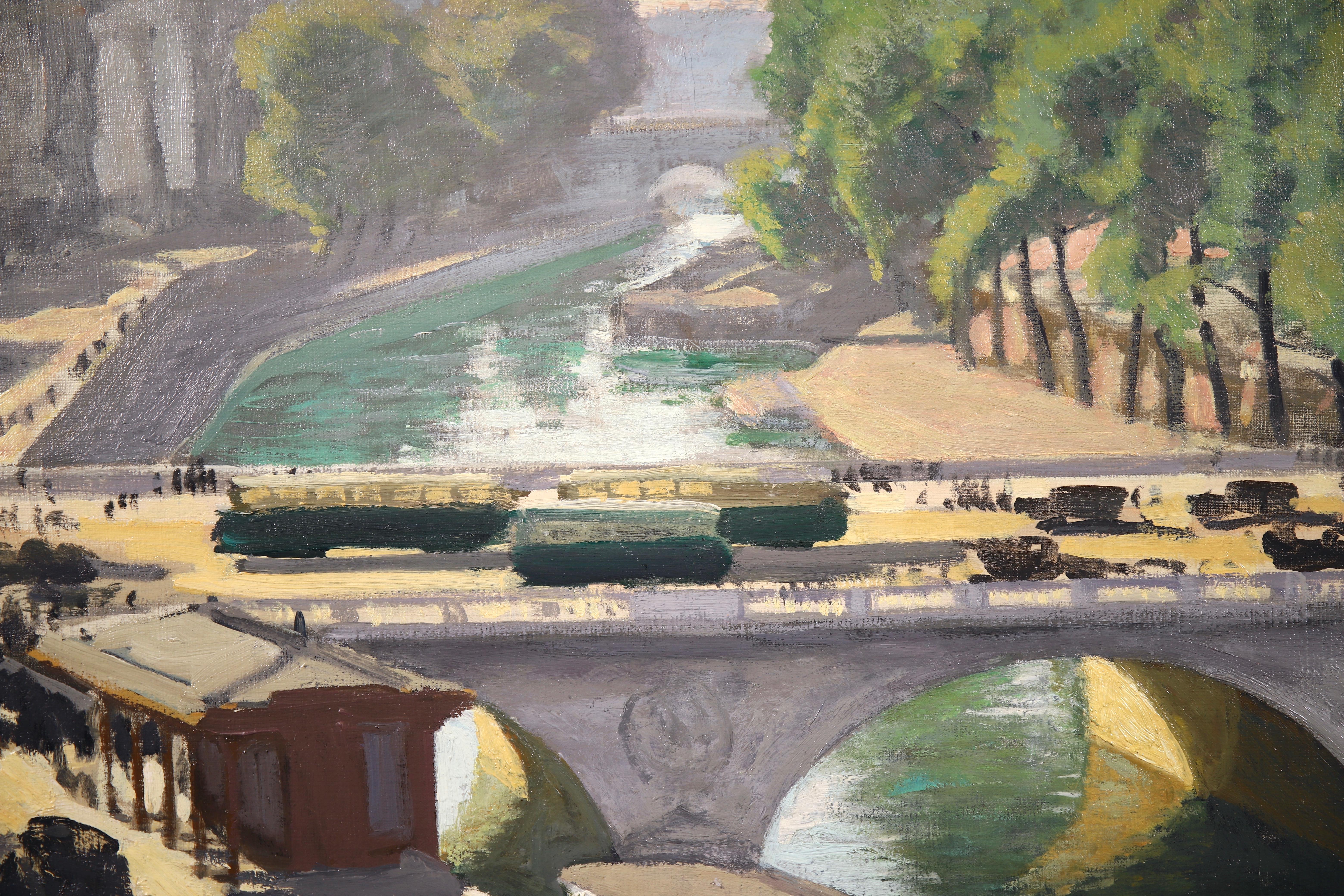 Pont Saint Michel, Paris - Impressionist Oil, Riverscape by Jules Leon Flandrin 1