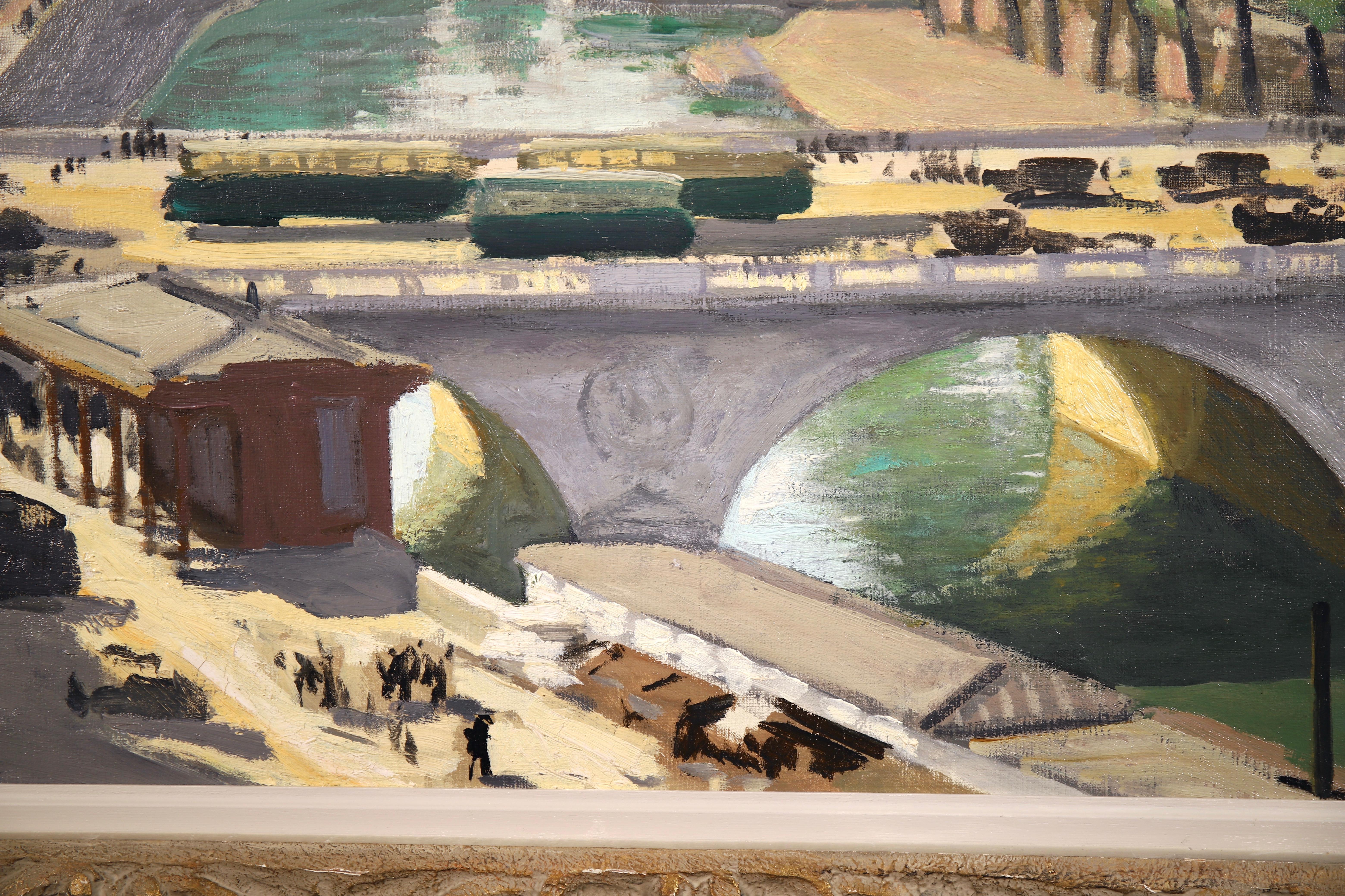 Pont Saint Michel, Paris - Impressionist Oil, Riverscape by Jules Leon Flandrin 2