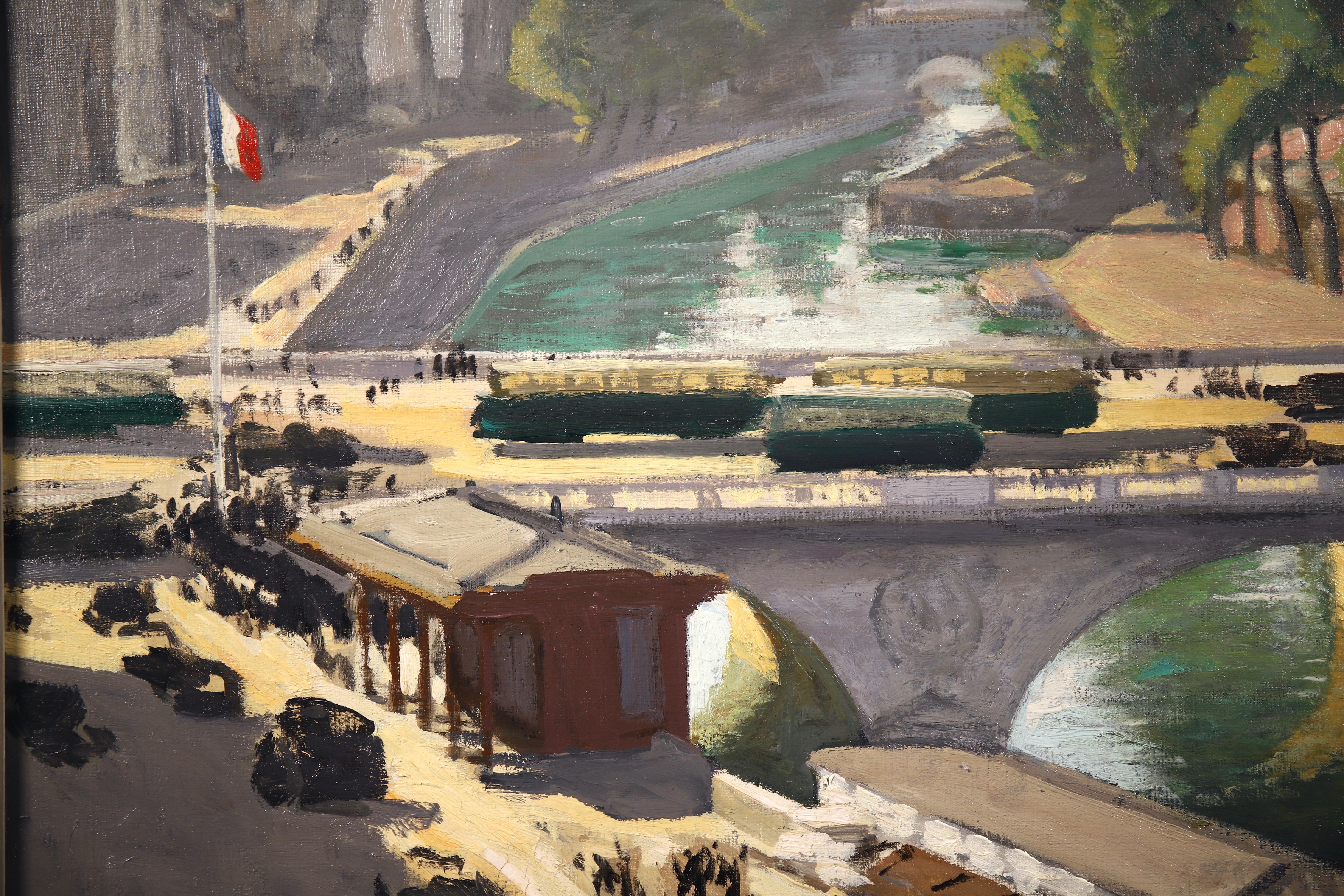 Pont Saint Michel, Paris - Impressionist Oil, Riverscape by Jules Leon Flandrin 3