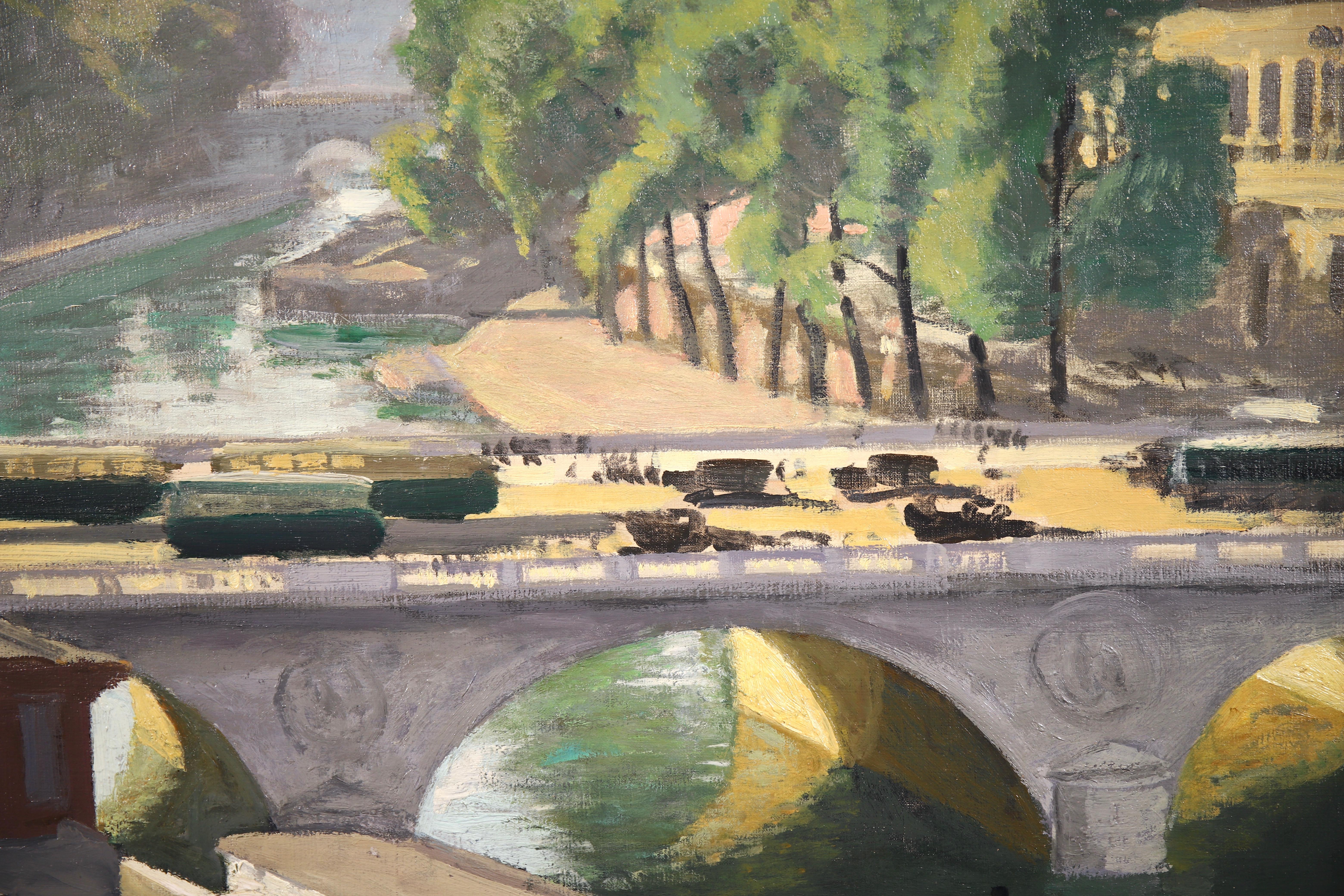 Pont Saint Michel, Paris - Impressionist Oil, Riverscape by Jules Leon Flandrin 5