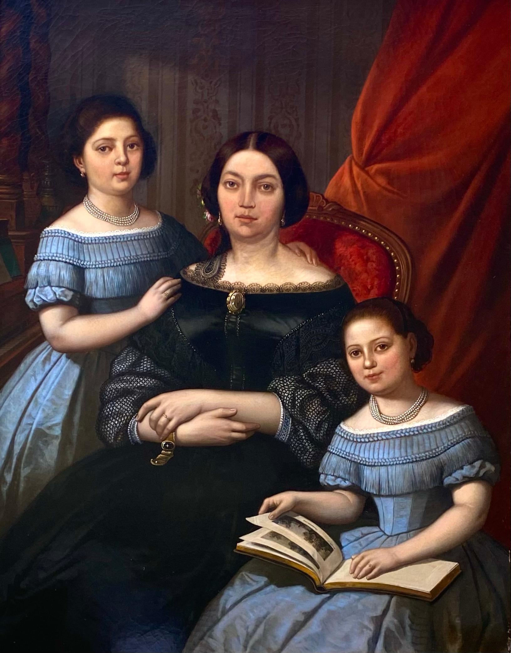 'Madame de Joannès et ses Filles' von Jules Leonard (1827-1897) Belgier - Französisch im Angebot 1