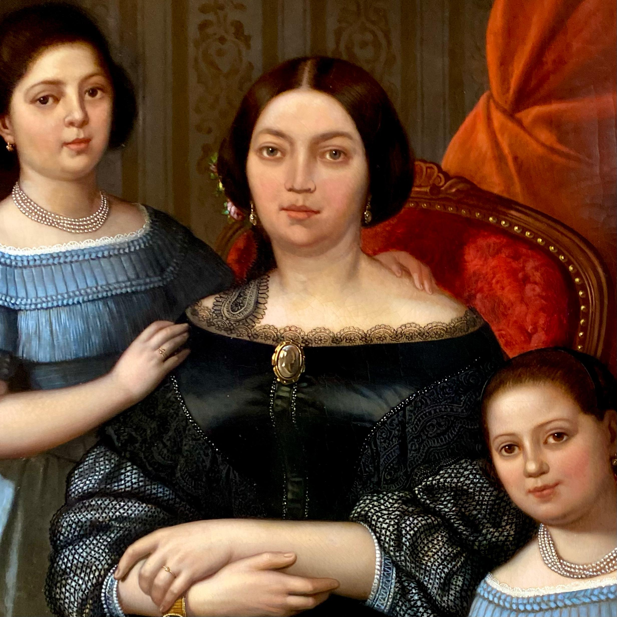 'Madame de Joannès et ses Filles' von Jules Leonard (1827-1897) Belgier - Französisch im Angebot 2