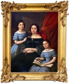 Madame de Joannès et ses Filles" de Jules Leonard (1827-1897) Belga - Francés
