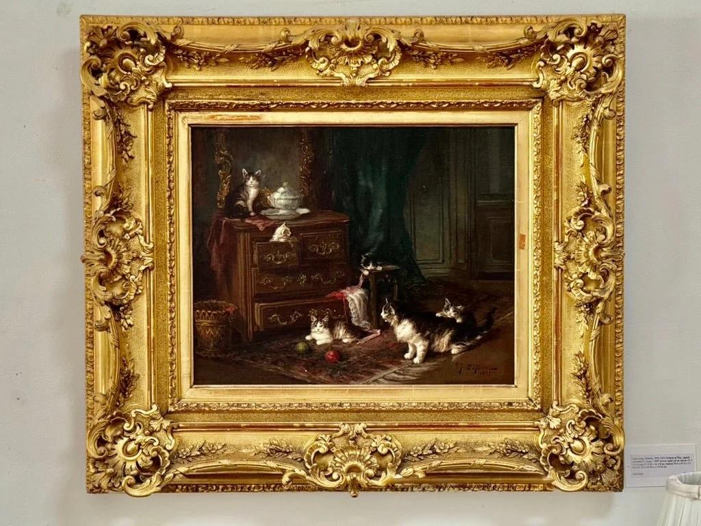 Jules LeRoy (français, 1856-1921) Chatons au jeu, signé et daté 'J. Leroy / 1899' (en bas à droite) huile sur toile 33.1 x 41.0 cm (13 1/16 x 16 1/8 in). encadré 59.0 x 67.0 x 7.5 cm (23 1/4 x 26 3/8 x 2 15/16 in).

