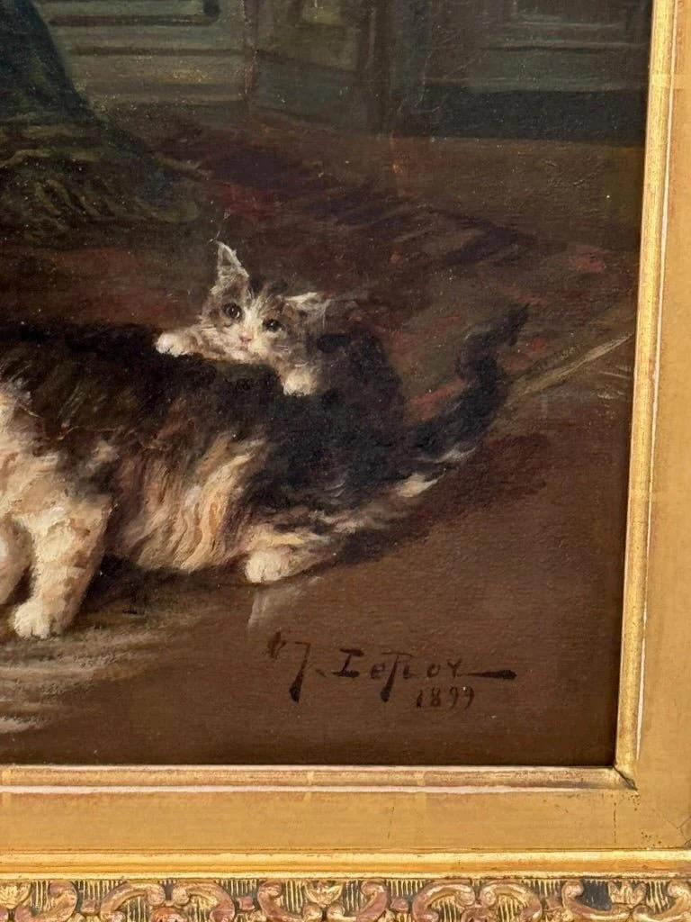 Toile Jules Leroy (français, 1856-1921) Chatons au jeu en vente