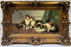 French BELLE EPOQUE Fancy Gold Frame PLAYFUL KITTENS Oil painting