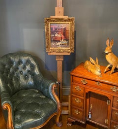 'Kätzchen' Interieur 20. Jahrhundert Gemälde von 4 spielenden Katzen, rot, blau, lila