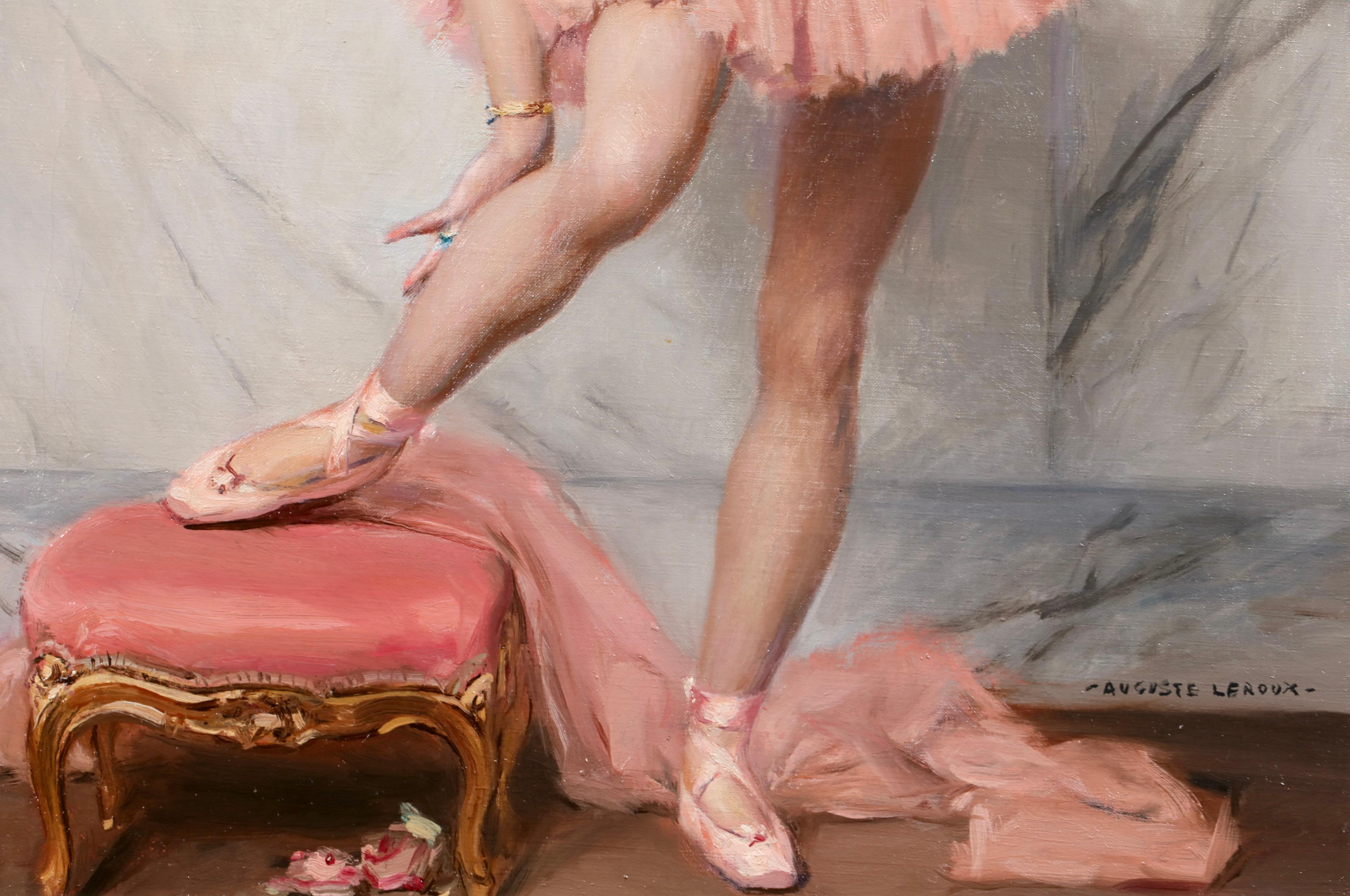 Une Ballerine - Realist Figurative Oil Painting by Auguste Leroux For Sale 1