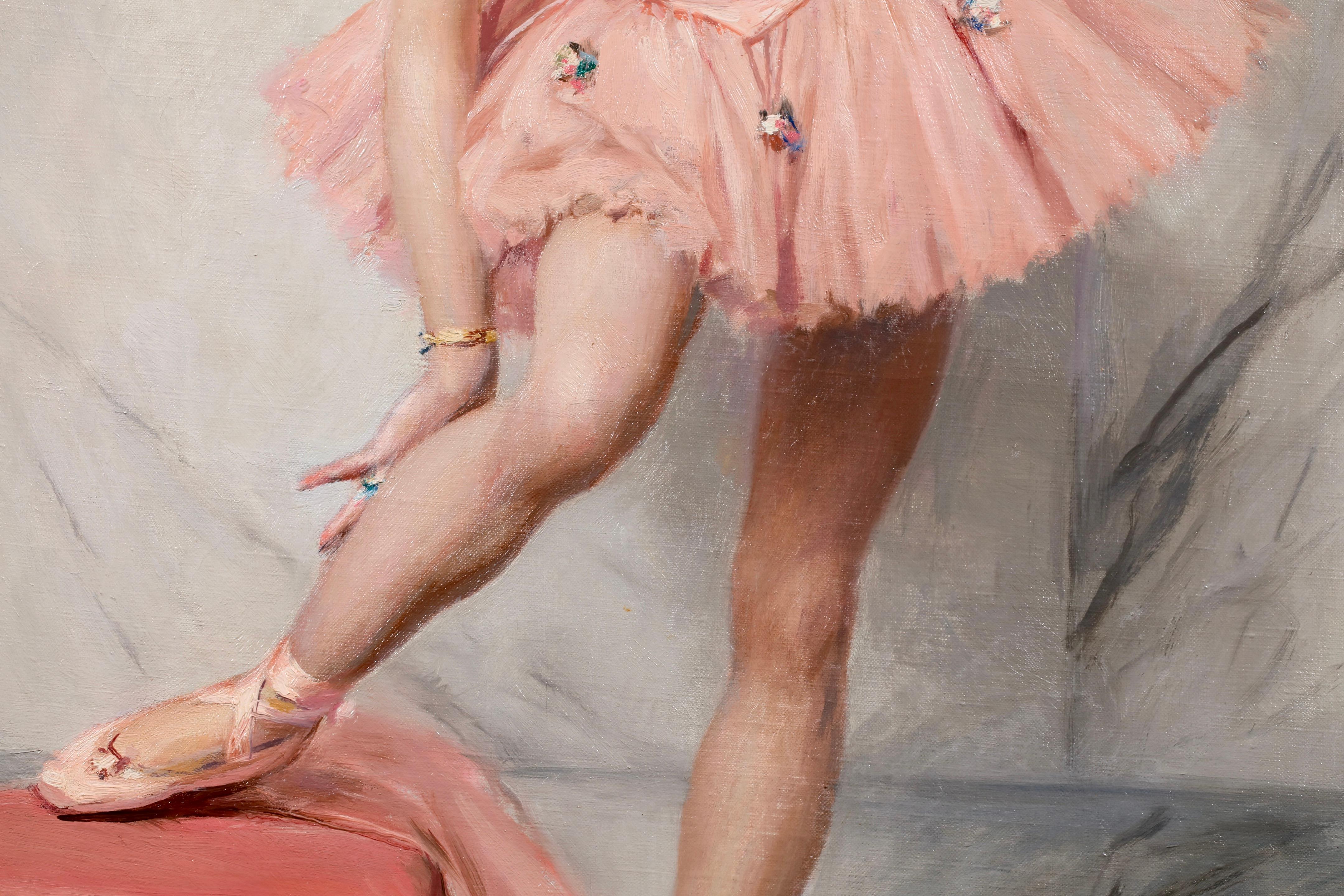 Une Ballerine - Realist Figurative Oil Painting by Auguste Leroux For Sale 3