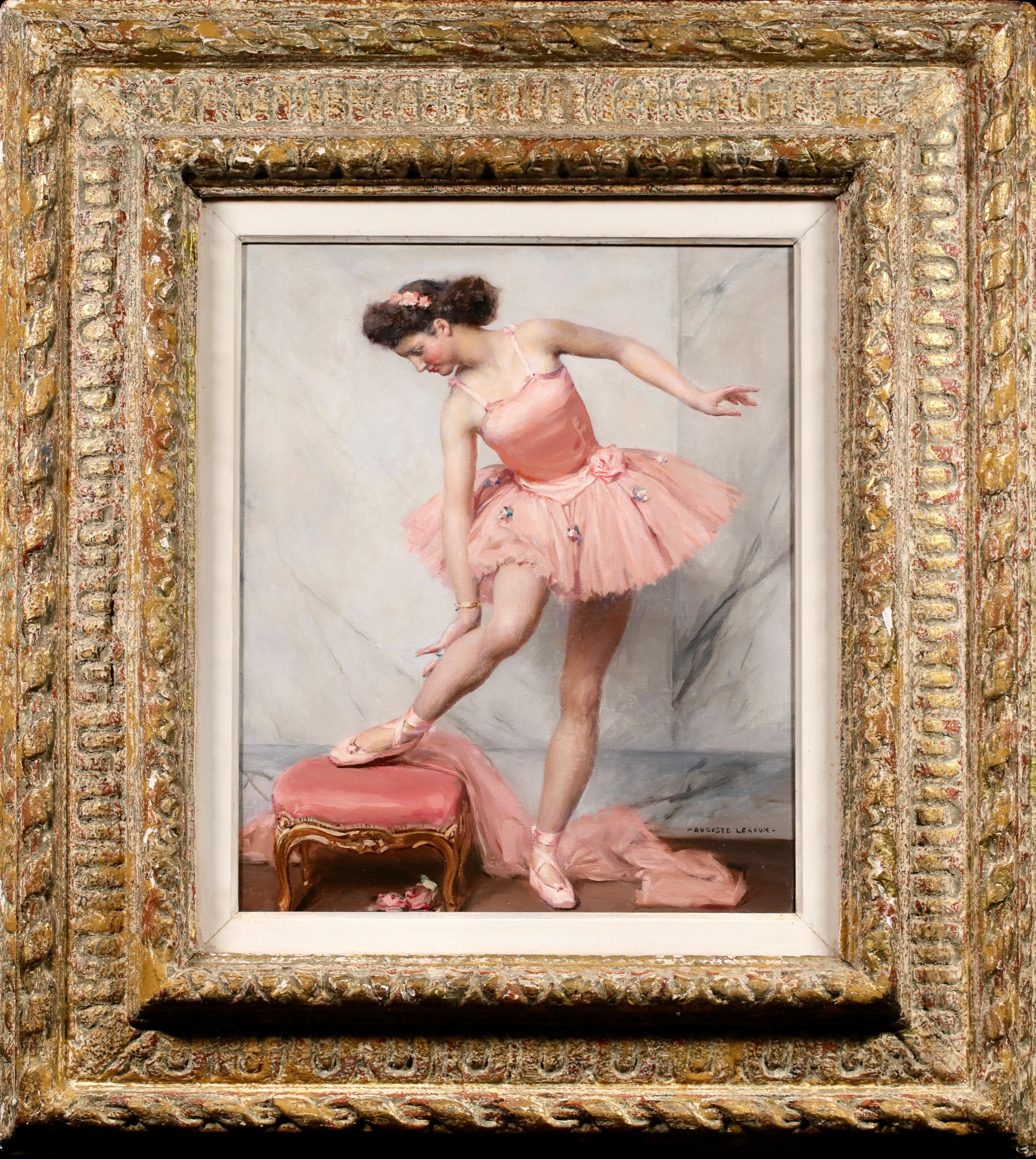 Jules Marie Auguste Leroux Figurative Painting - Une Ballerine - Realist Figurative Oil Painting by Auguste Leroux
