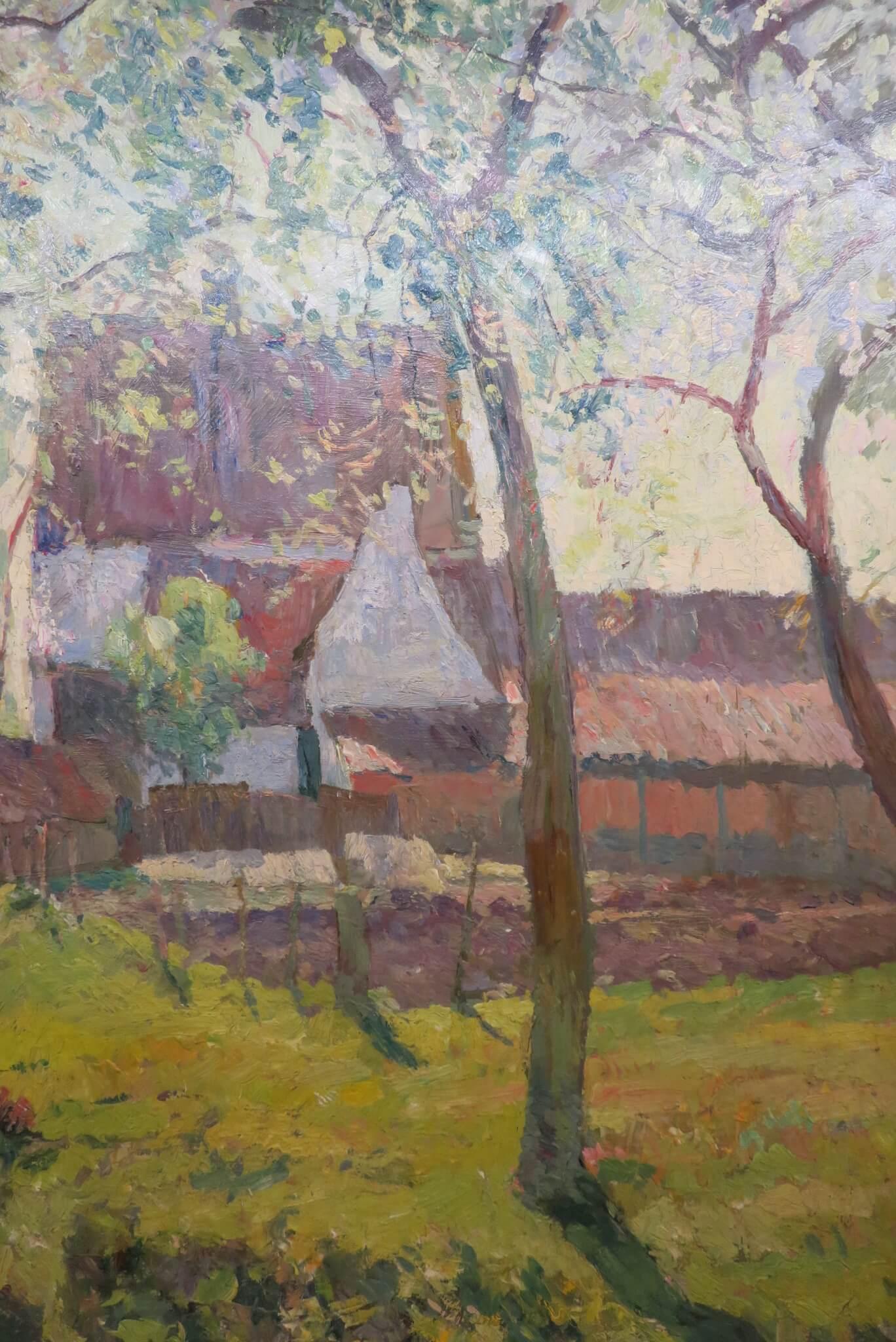 Jules Merckaert (1872-1924) Paysage de ferme française PEINTURE A L'HUILE ANTIQUE en vente 2