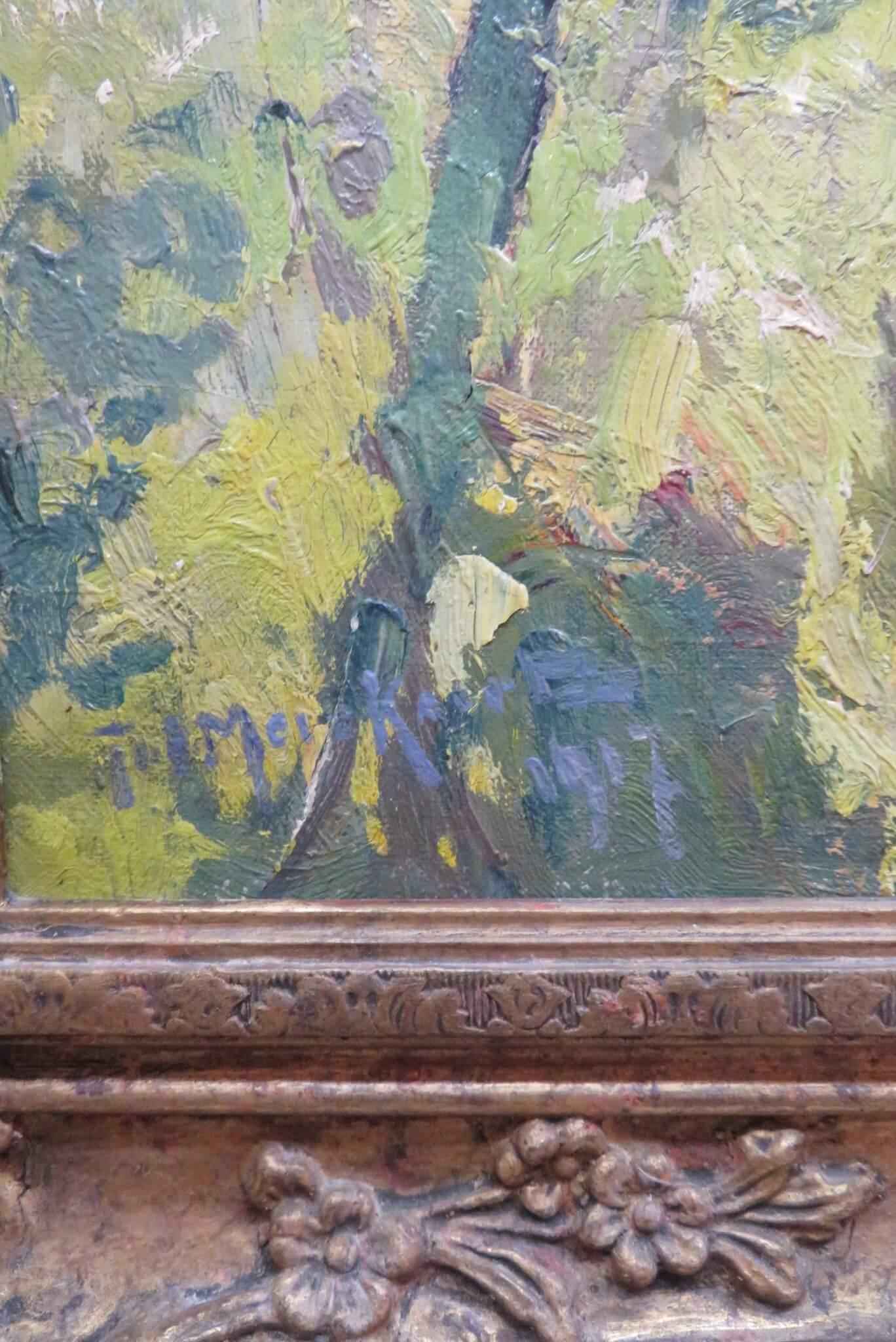 Jules Merckaert (1872-1924) Paysage de ferme française PEINTURE A L'HUILE ANTIQUE en vente 3