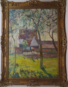 Jules Merckaert (1872-1924) French farmhouse landscape ANTIQUE OIL PAINTING