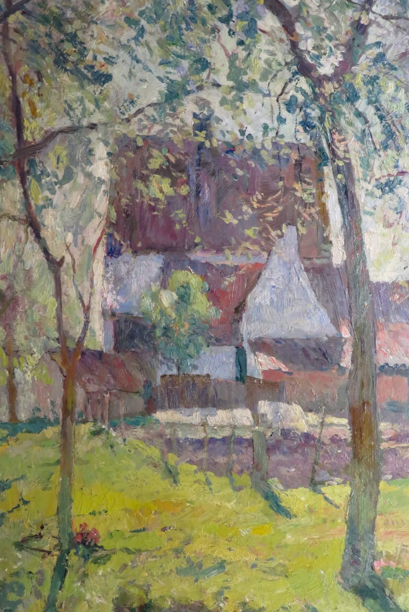 Peinture à l'huile post-impressionniste originale du début du 20e siècle PAYSAGE D'ETE FRANCAIS en vente 2