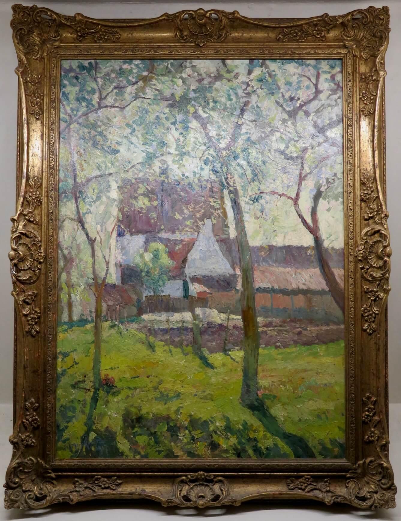 Landscape Painting Jules Merckaert  - Peinture à l'huile post-impressionniste originale du début du 20e siècle PAYSAGE D'ETE FRANCAIS