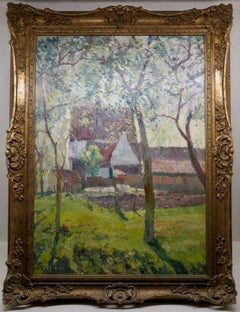 Óleo original postimpresionista de principios del siglo XX PAISAJE FRANCÉS DE VERANO