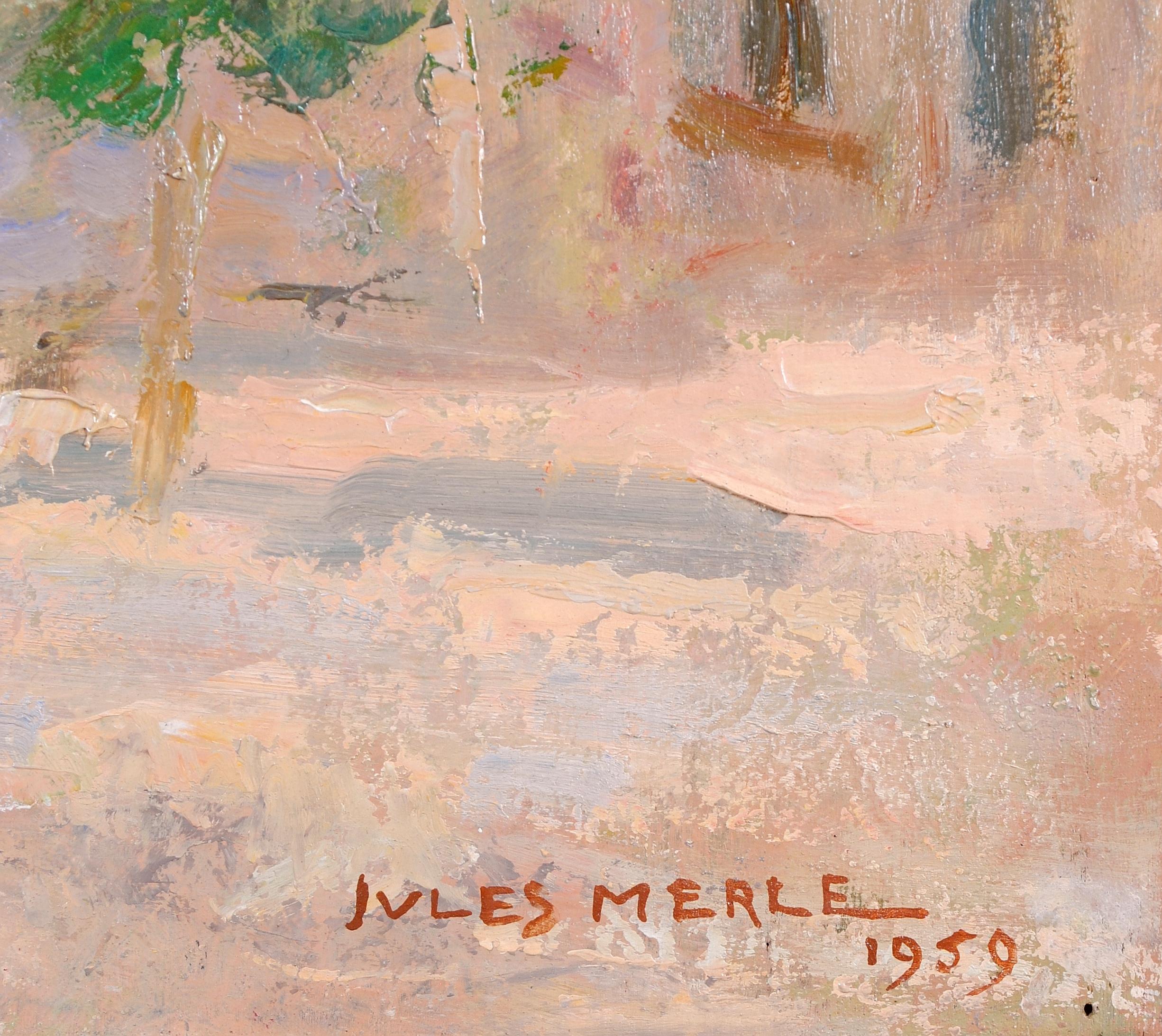 Provenza - Pintura al óleo sobre tabla postimpresionista francesa de mediados del siglo XX en venta 3