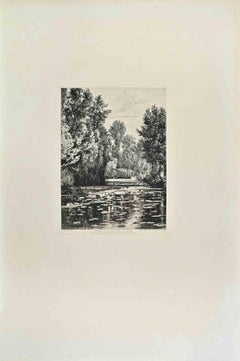 Près le Pont de Croissy - Etching by Jules Michelin - 1863