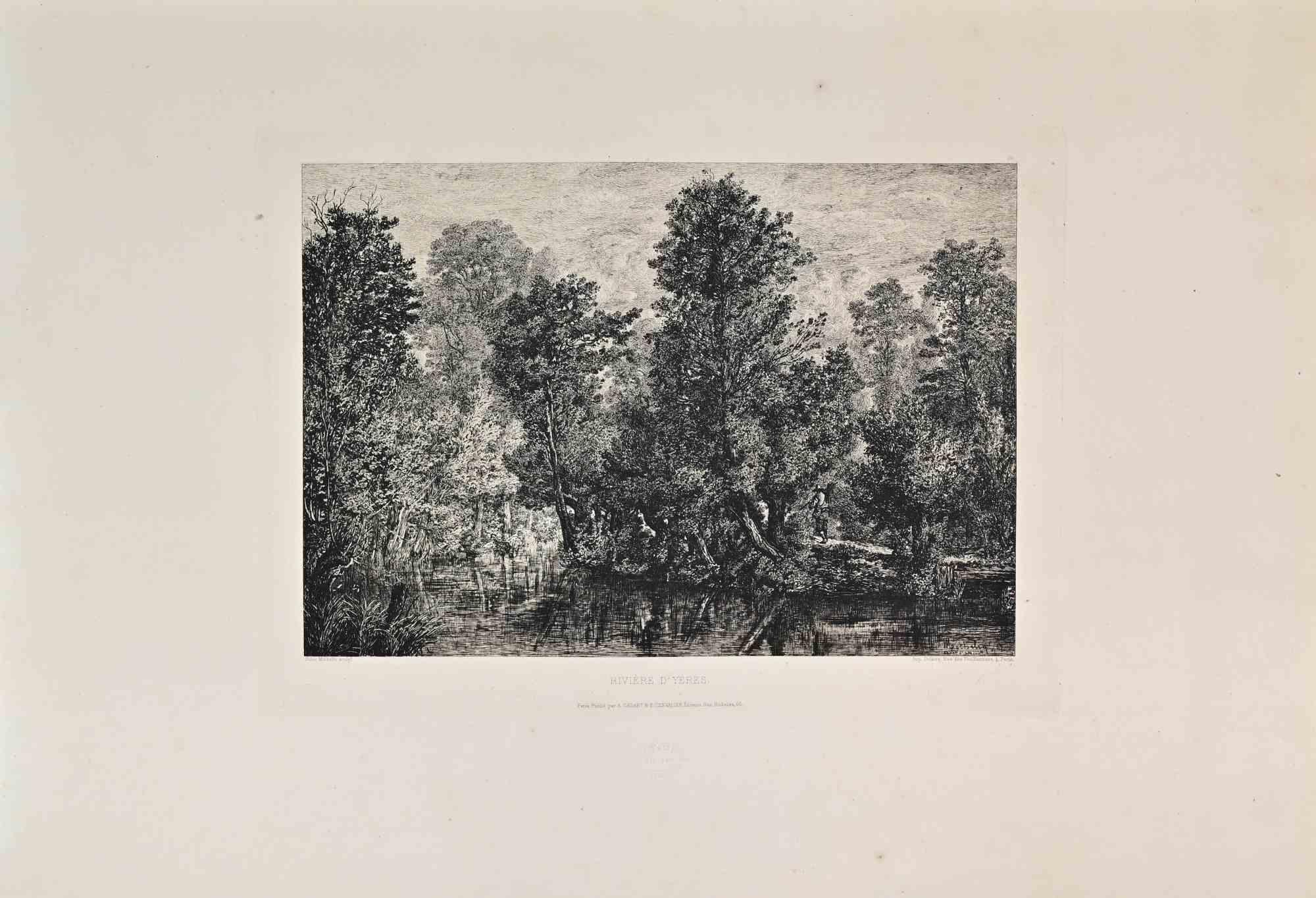 Etching on laid paper. 
Signed in plate lower right: J. Michelin. 
Published by Cadart &amp; Luquet, Éditeurs, 79 Rue Richelieu, Paris. 
With the blindstamp of the Société des Aquafortistes, lower margin. 
In Rivière d’Yères, Jules Michelin presents
