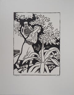 Orientalism : Young Girl with a Pot - Original wooodcut, Handsigned & Numbered