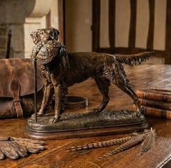 Jules MOIGNIEZ (1835-1894) - Large Statue of a Hunting dog holding a pheasant