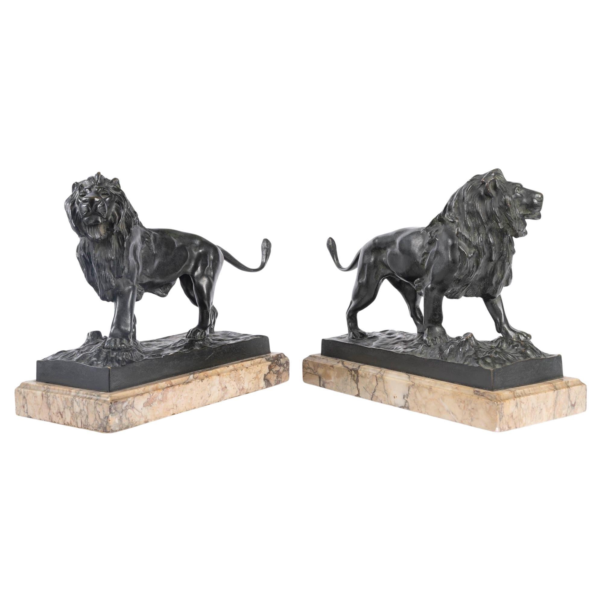 Jules Moigniez (1835-1894), "Löwen" Bronzeskulpturen-Paar um 1880