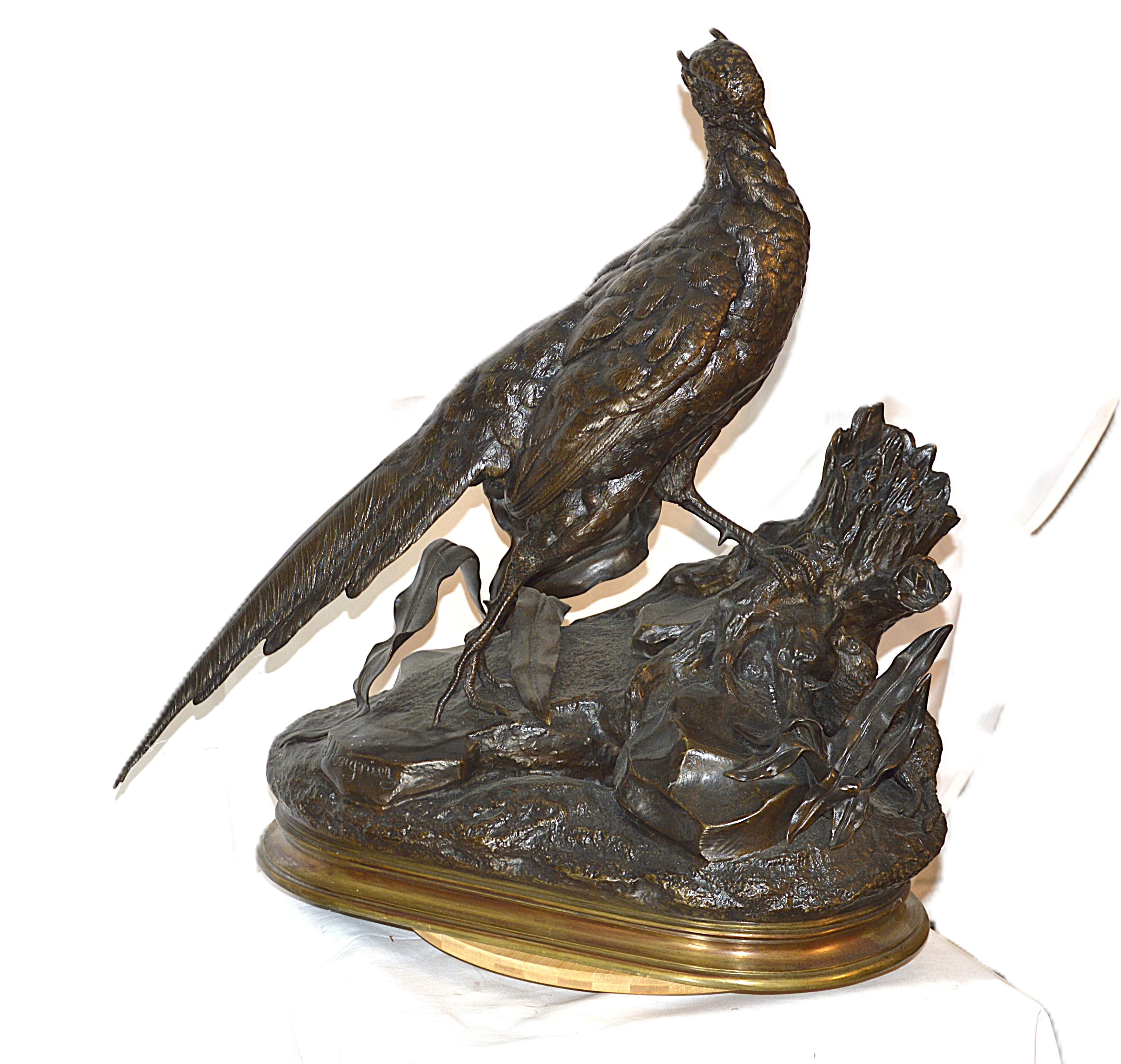 Jules Moigniez Animalier, Bronzeskulptur von Fasan und Wiesel im Angebot 6