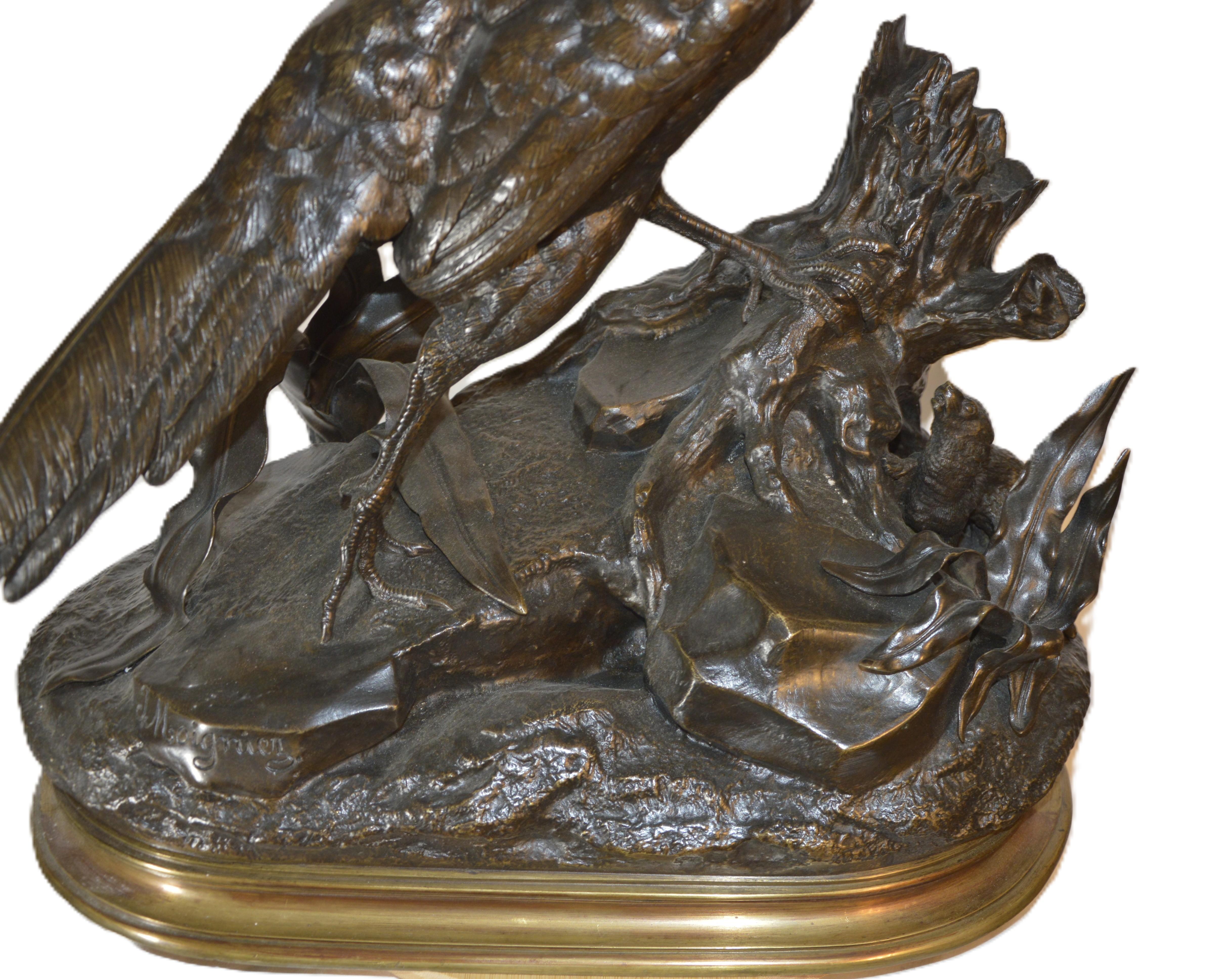 Jules Moigniez Animalier, Bronzeskulptur von Fasan und Wiesel (Realismus), Sculpture, von Jules Moigniez (1835 – 1894)