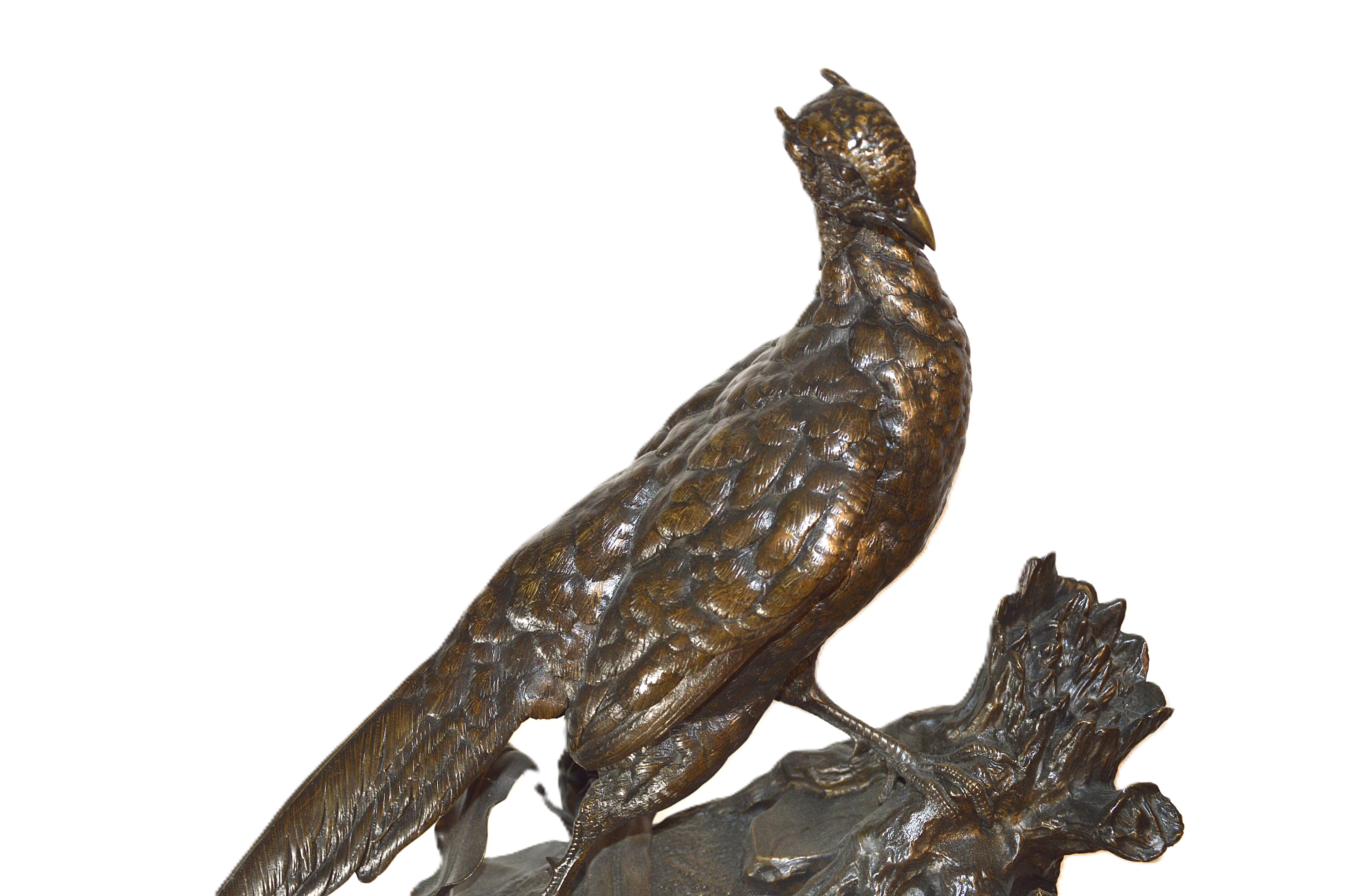 Jules Moigniez Animalier, Bronzeskulptur von Fasan und Wiesel (Gold), Figurative Sculpture, von Jules Moigniez (1835 – 1894)