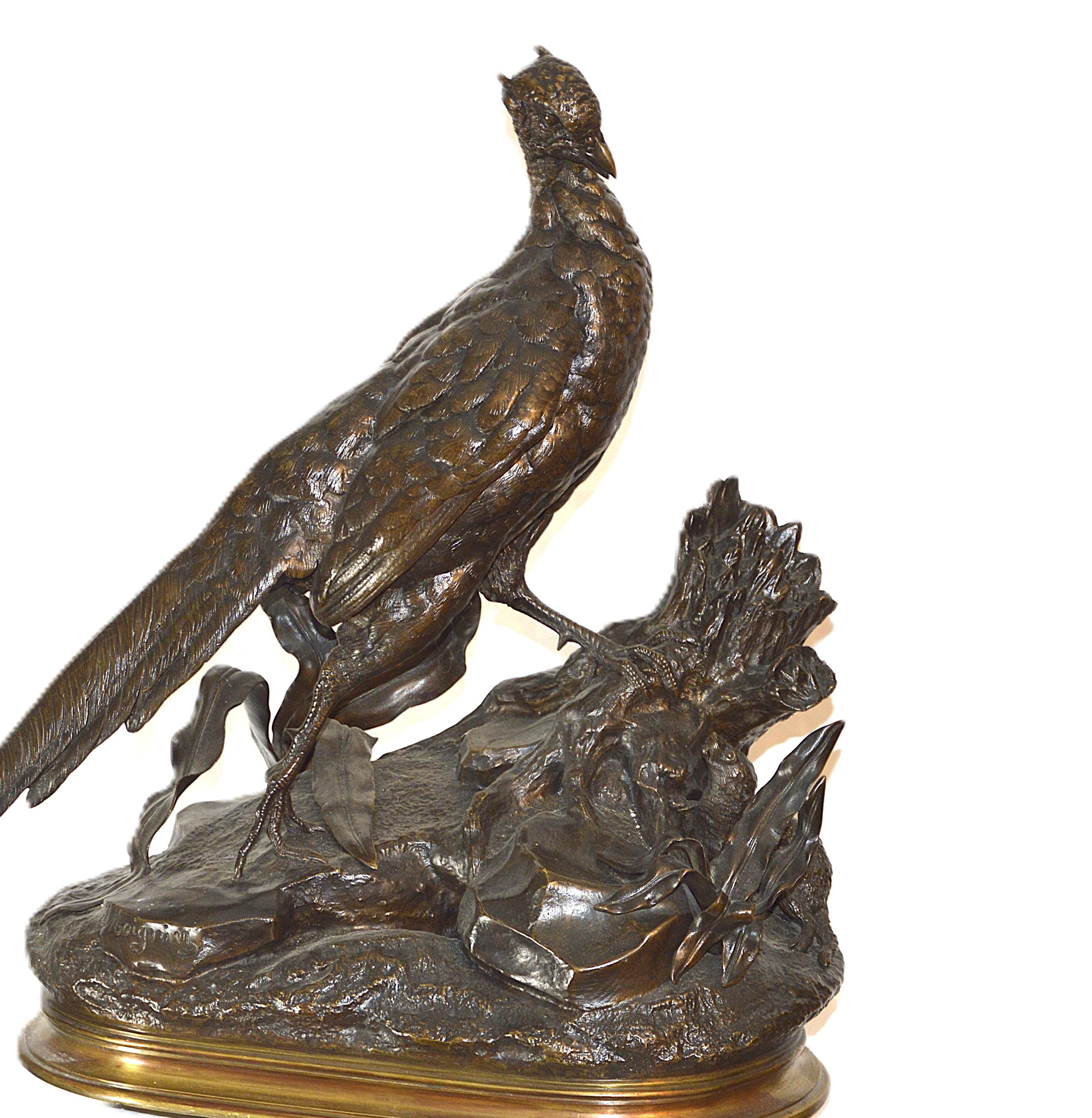 Jules Moigniez Animalier, Bronzeskulptur von Fasan und Wiesel im Angebot 1