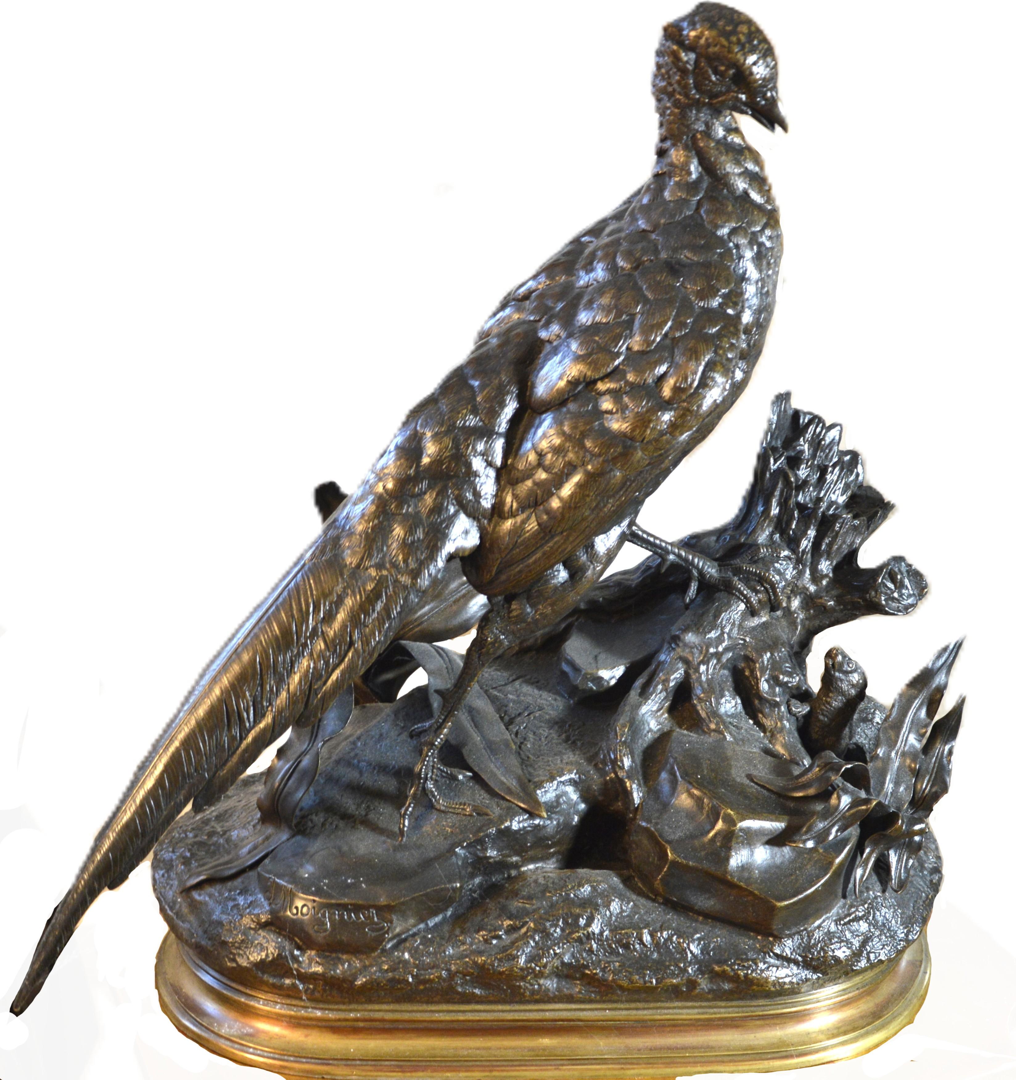 Jules Moigniez Animalier, Bronzeskulptur von Fasan und Wiesel im Angebot 2