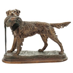 Jules MOIGNIEZ (1835-1894) - Large Statue of a Hunting dog holding a pheasant