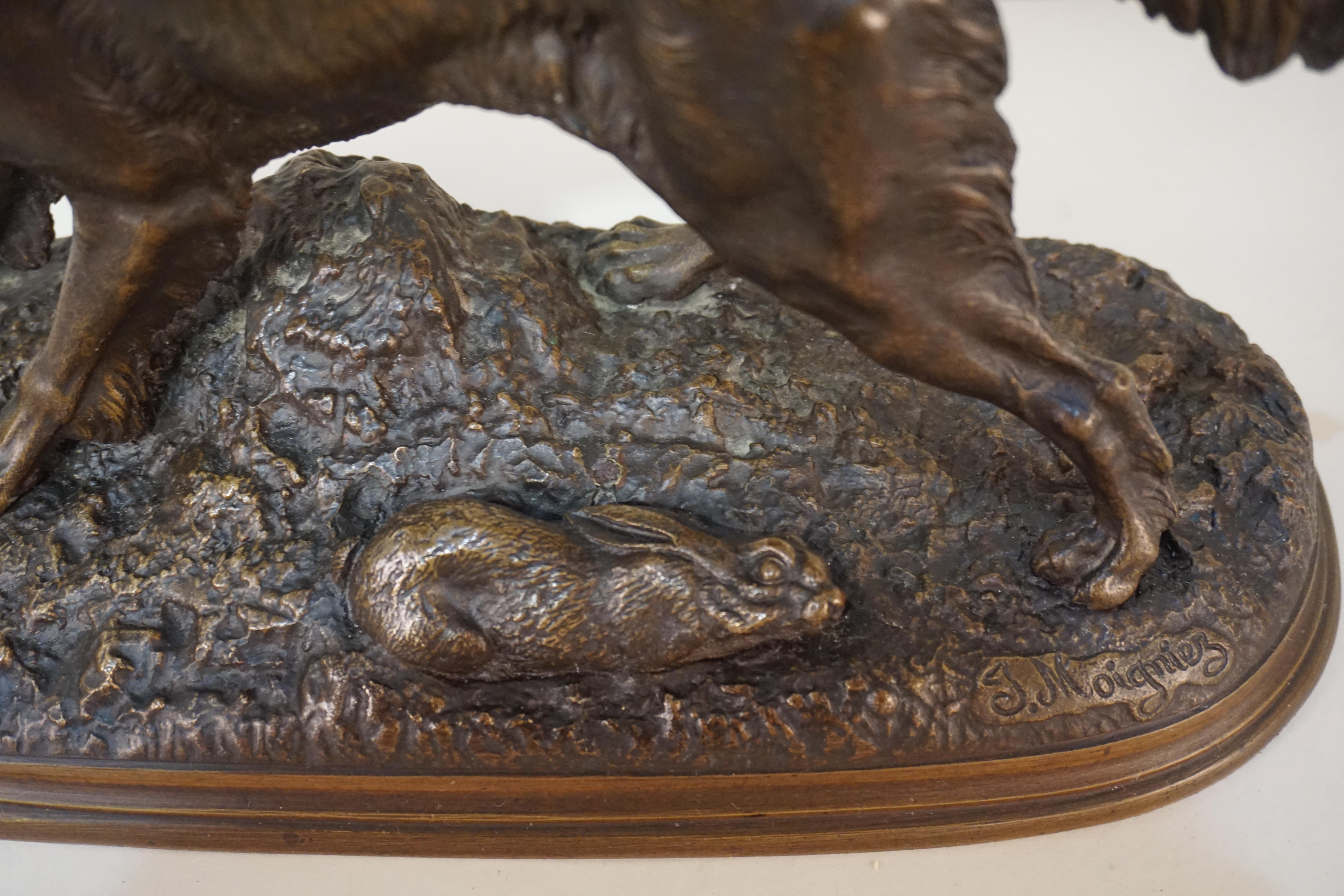 Très belle sculpture de chien de chasse en bronze de Jules Moigniez.
