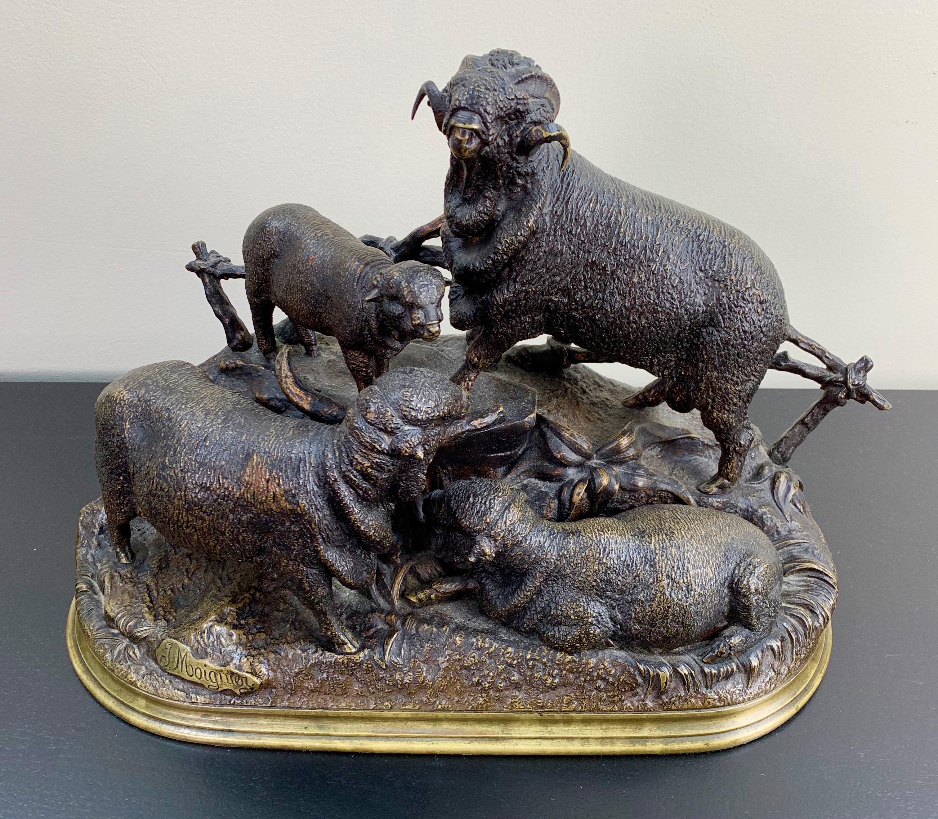 Napoleon III Jules Moigniez Bronze Sculpture of Three Sheep and a Lamb For Sale