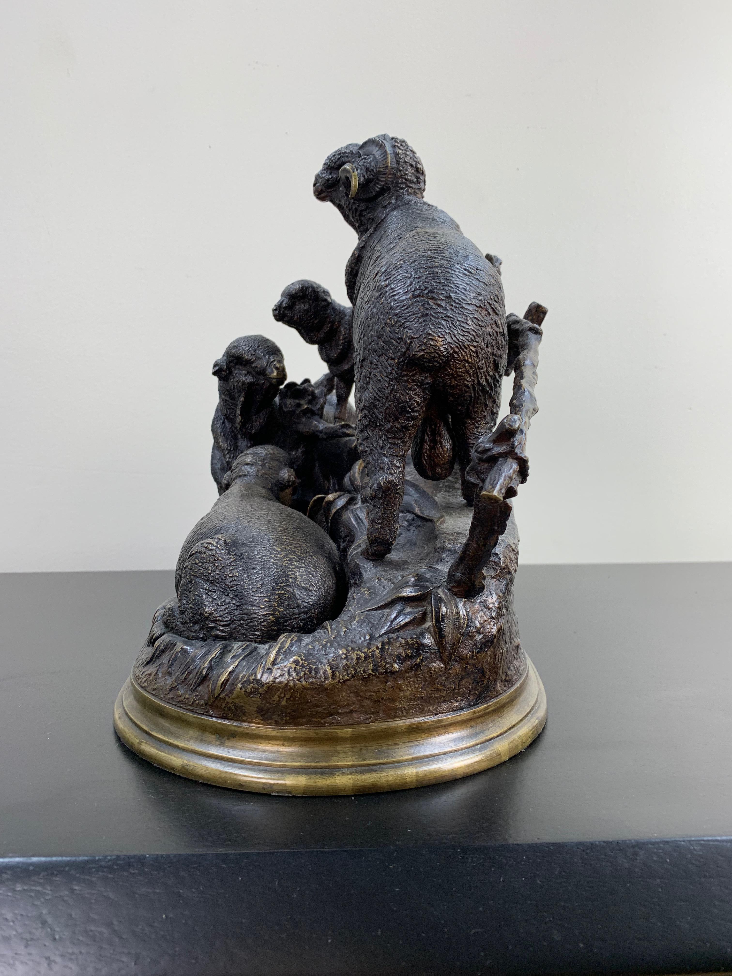 European Jules Moigniez Bronze Sculpture of Three Sheep and a Lamb For Sale