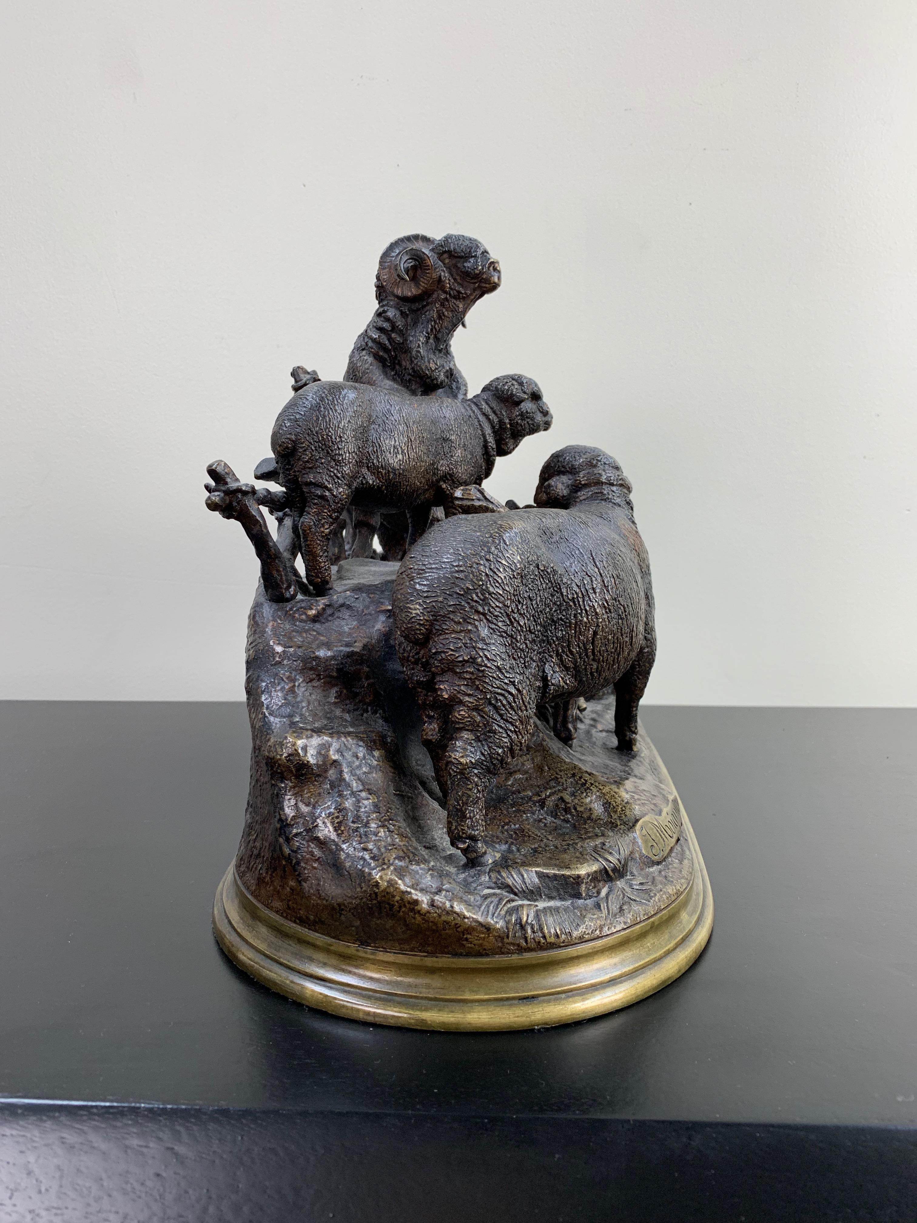 Jules Moigniez Bronze Sculpture of Three Sheep and a Lamb In Good Condition For Sale In Philadelphia, PA