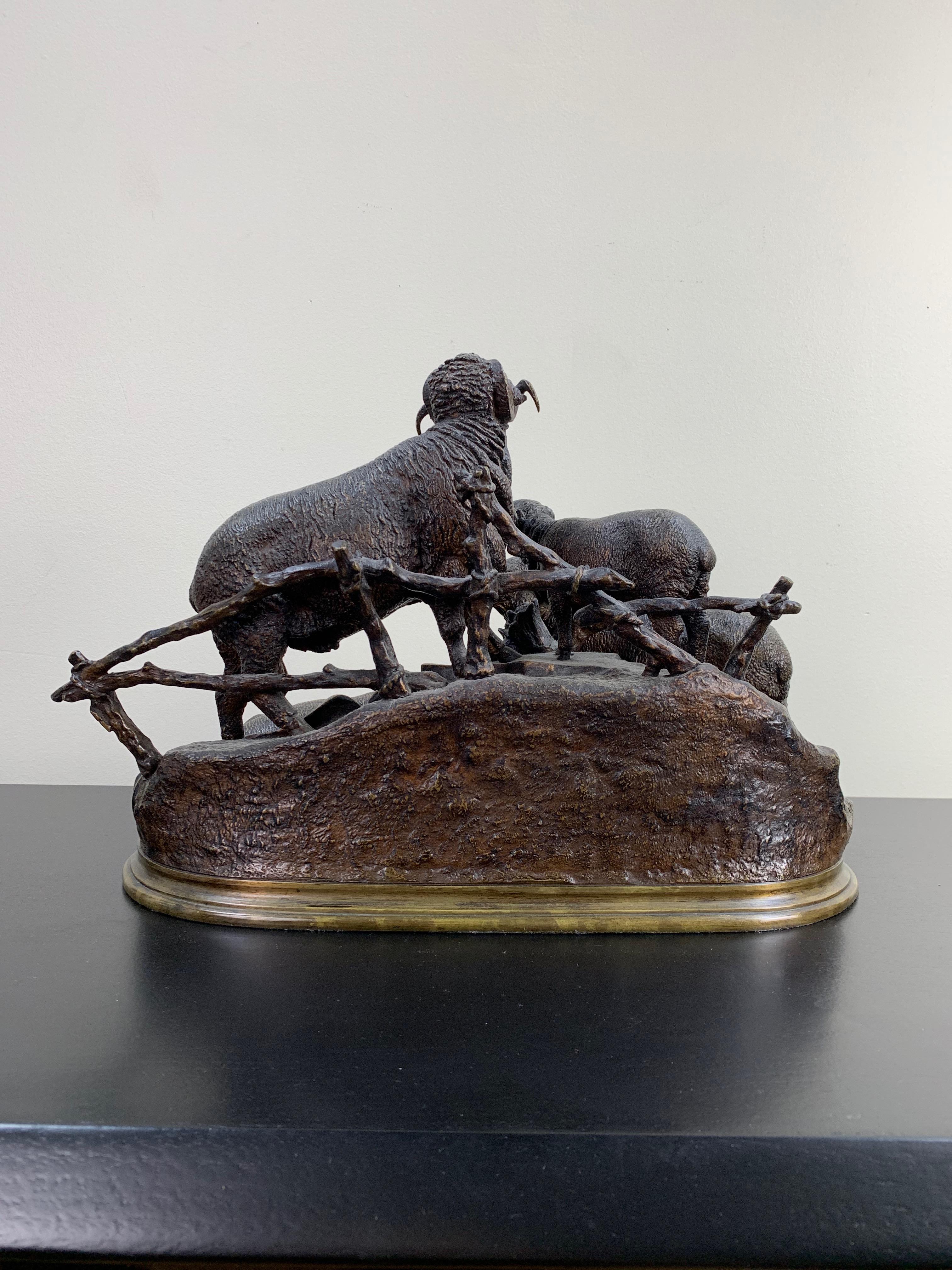 Jules Moigniez Bronze Sculpture of Three Sheep and a Lamb For Sale 1