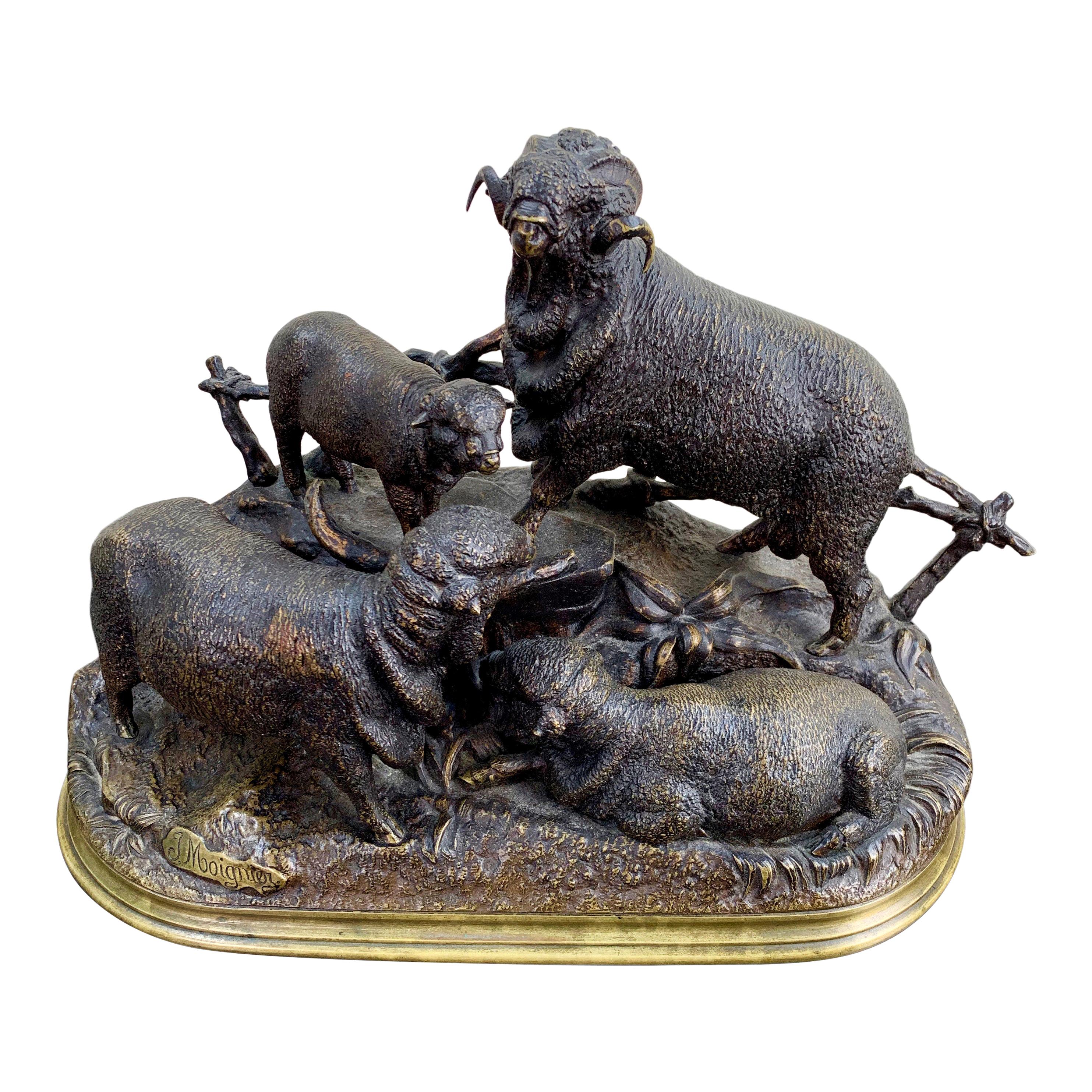Sculpture de trois moutons et un agneau de Jules Moigniez en vente