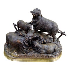 Jules Moigniez Bronze Sculpture of Three Sheep and a Lamb