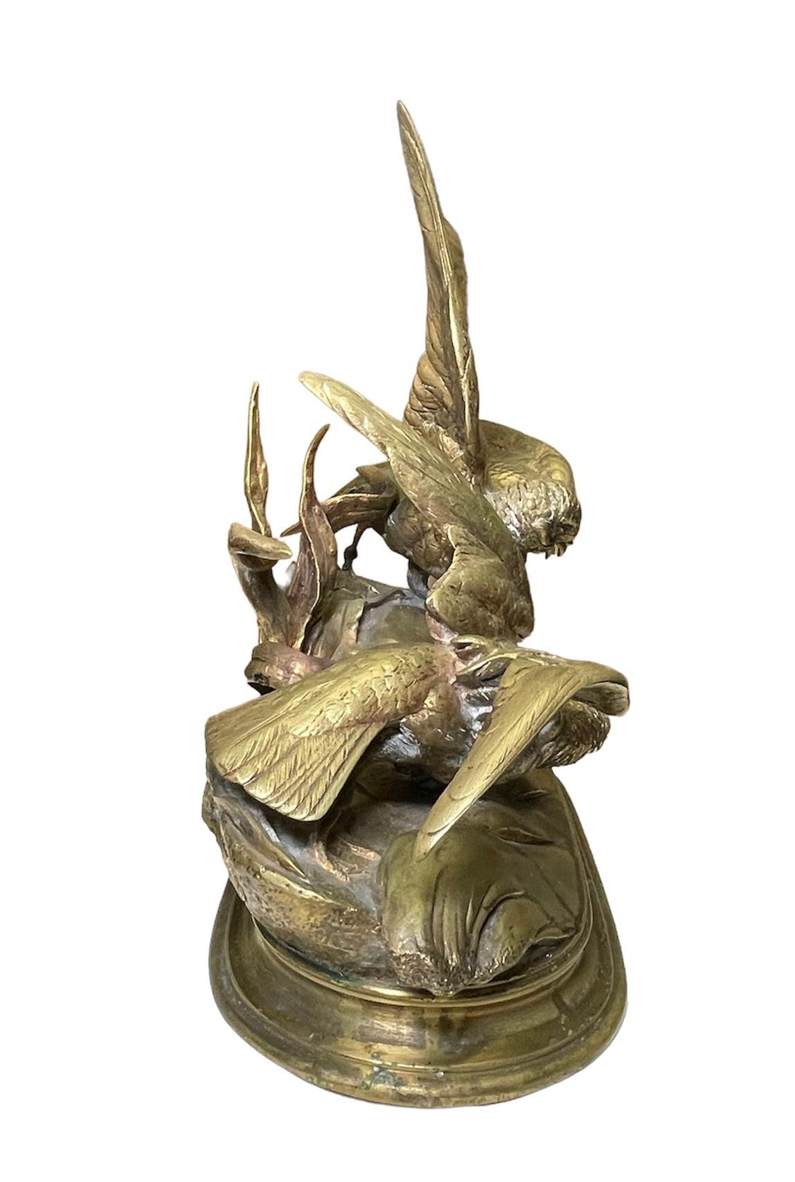 Jules Moigniez Escultura de grupo de dos aves marinas y un cangrejo Francés en venta