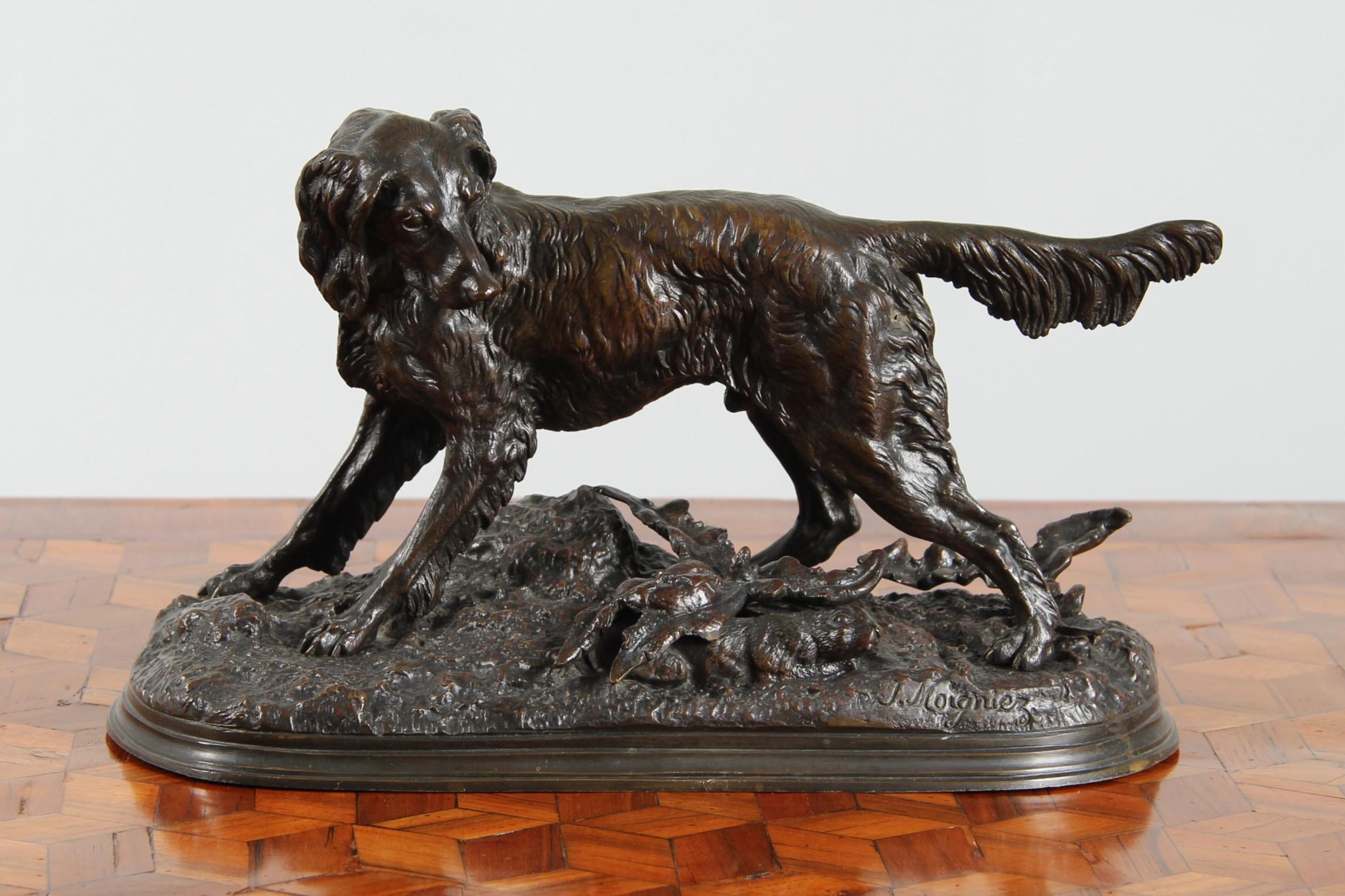 Jules Moigniez - Cane da caccia di bronzo 

Francia
Bronzo
Fine del XIX secolo

Dimensioni: H. H. × L. × P.: 19 × 32 × 14 cm

Descrizione:
Scena di caccia in bronzo finemente lavorata da Jules Moigniez (1835-1894), uno dei più famosi scultori
