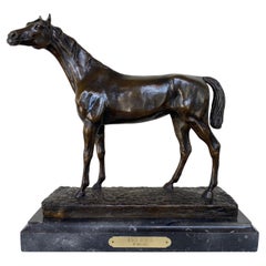 Used Jules Moigniez “Racehorse”, Patinated Bronze Sculpture on Marble Plinth, c. 1880