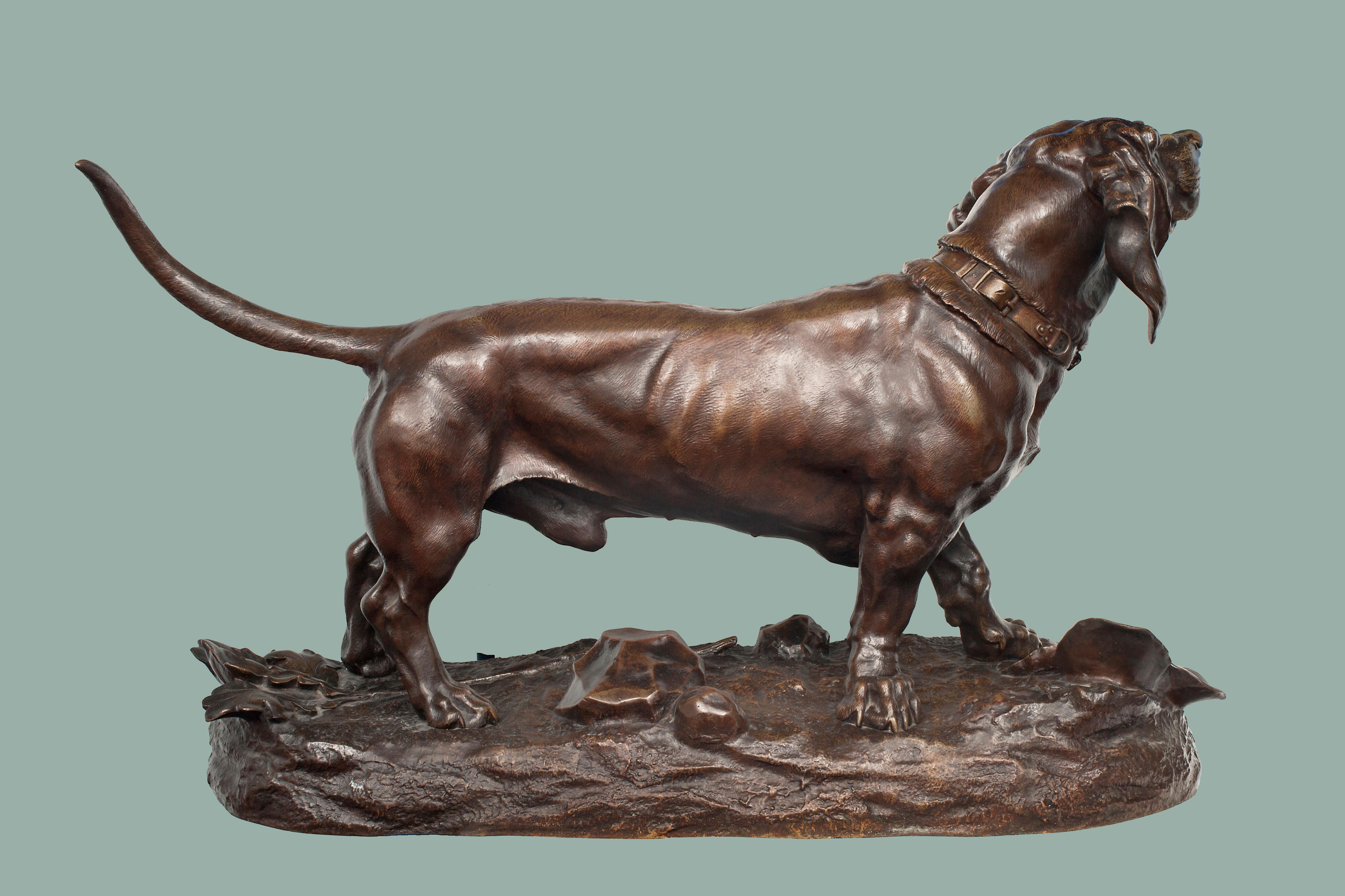 A Basset Hound - Sculpture by Jules Moigniez