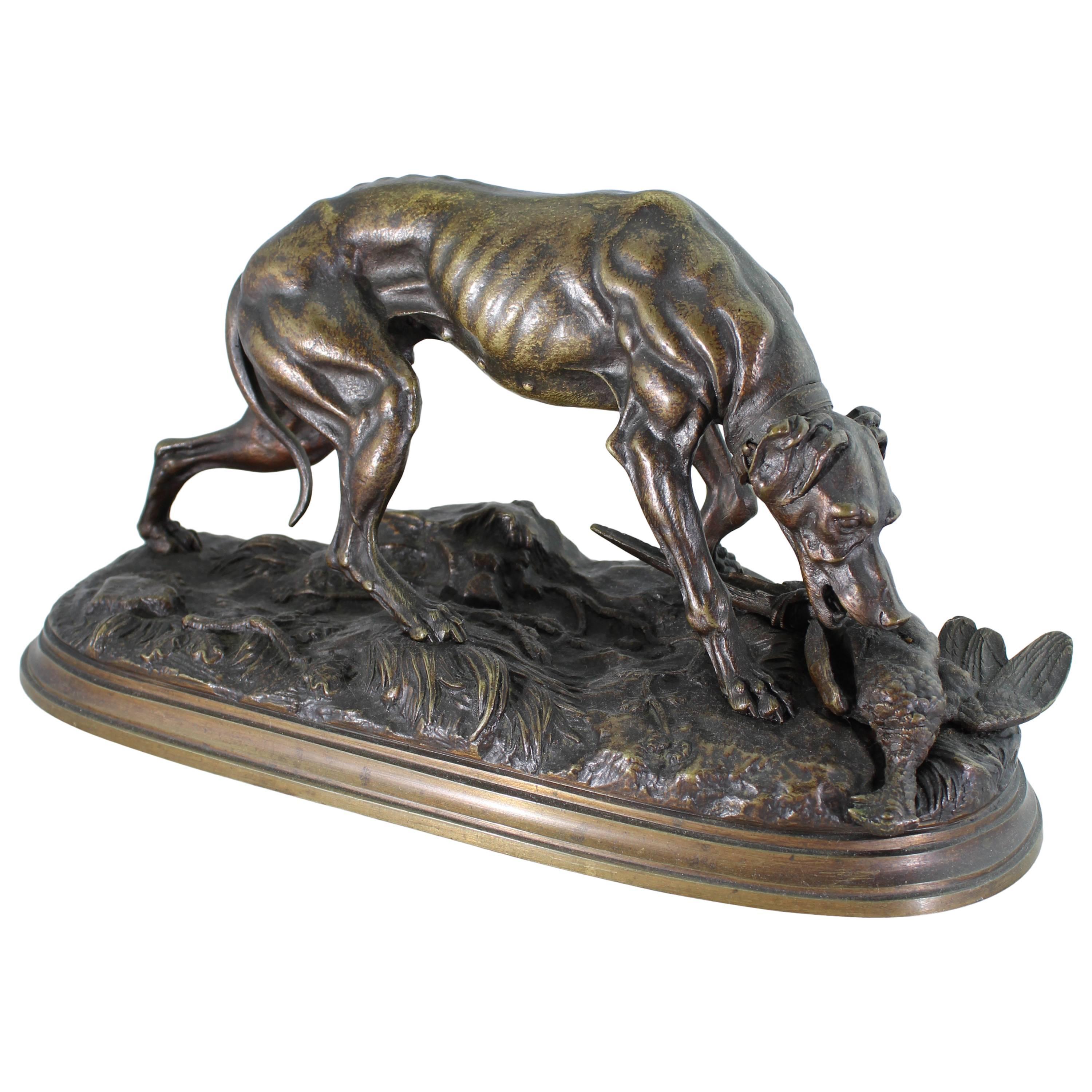 Image of Jules Moigniez Bronze Sculpture of a Pointer and Pheasant, 19th Century

Jules Moigniez Bronze Sculpture of a Pointer and Pheasant, circa 1874.

This is a large, stunning and moving bronze figure by Jules Moigniez executed in the 19th