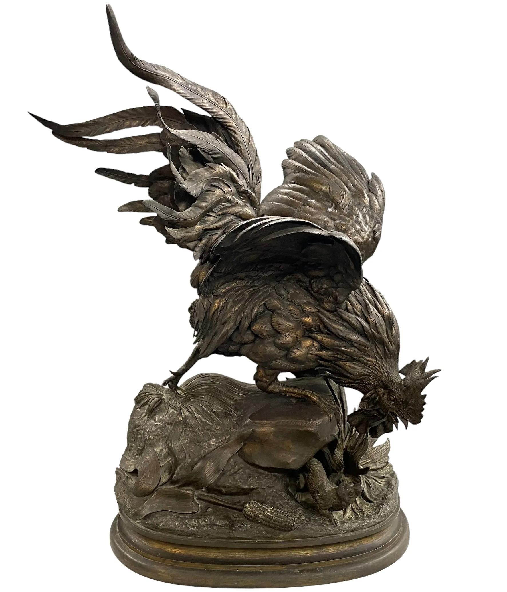Figurative Sculpture di Jules Moigniez - Rooster & Ermine